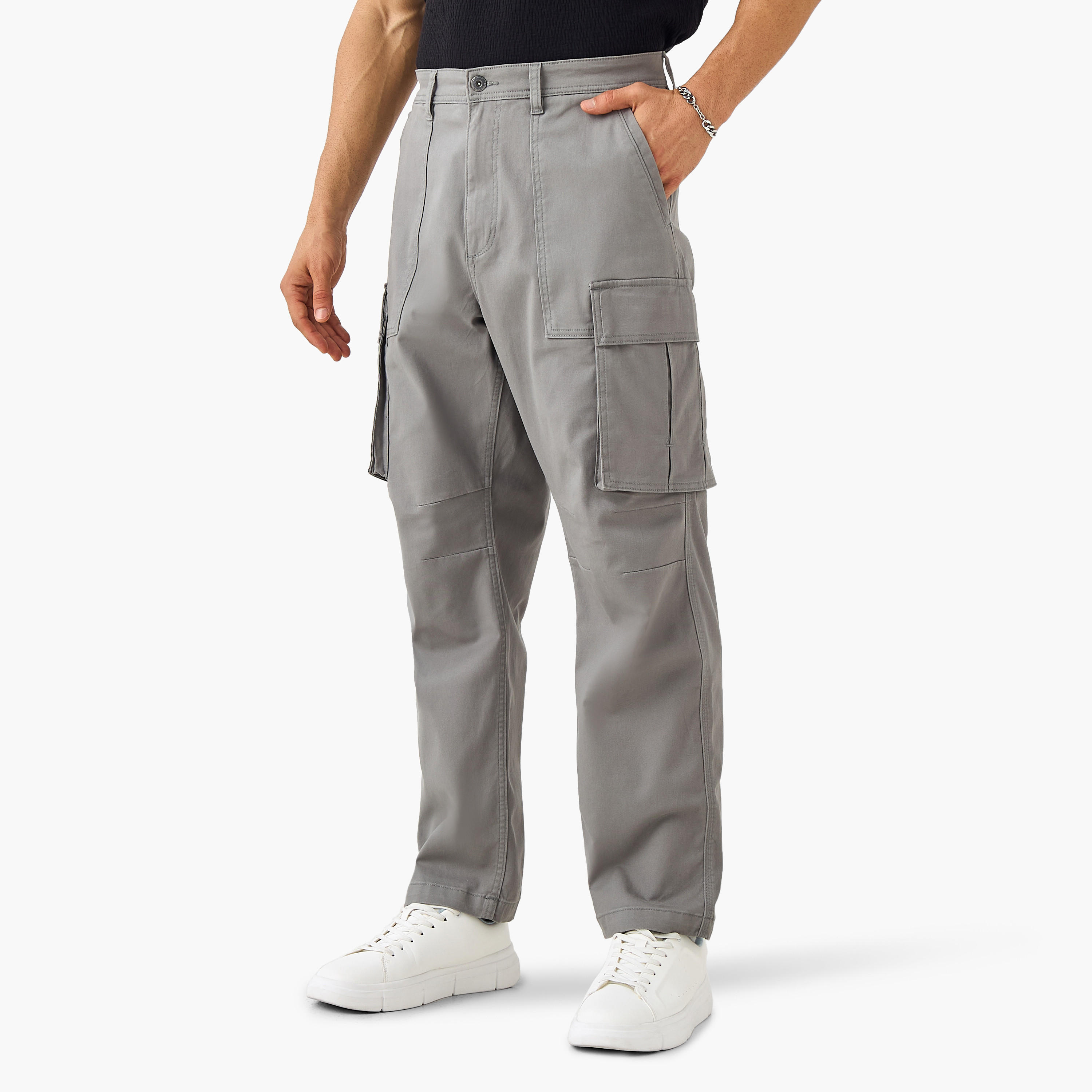 بنطلون كارجو تويل بقصة عادية وجيوب-men-clothing-bottoms-trousersandchinos-trousers-image-5