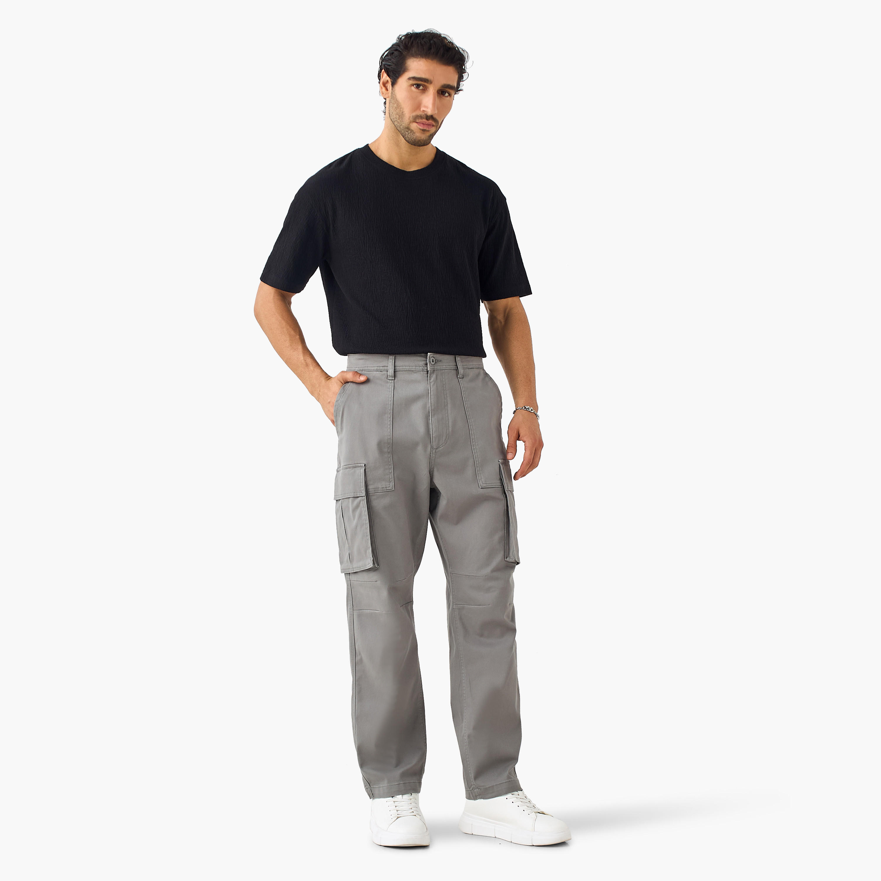 بنطلون كارجو تويل بقصة عادية وجيوب-men-clothing-bottoms-trousersandchinos-trousers-image-4