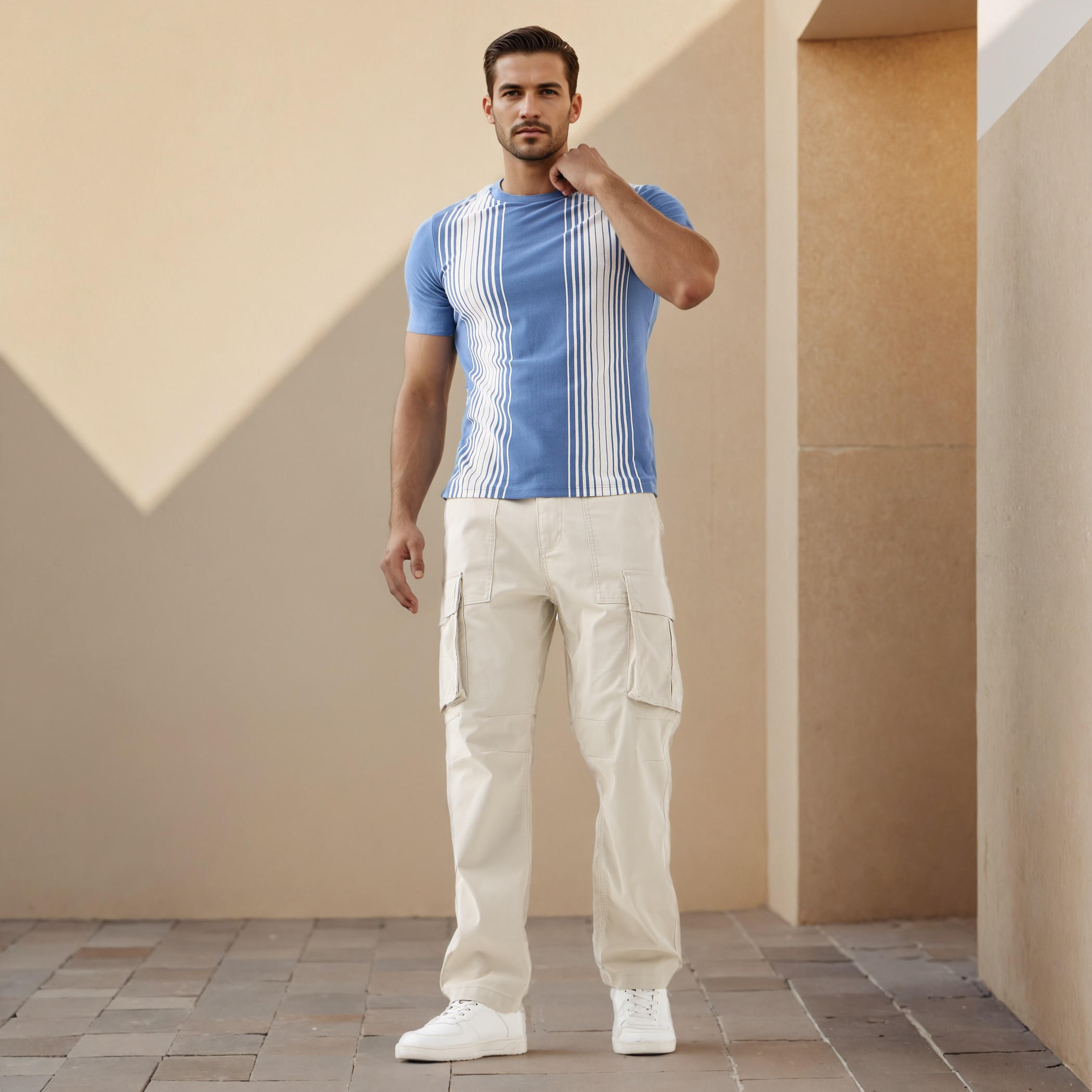 بنطلون كارجو تويل بقصة عادية وجيوب-men-clothing-bottoms-trousersandchinos-trousers-image-2