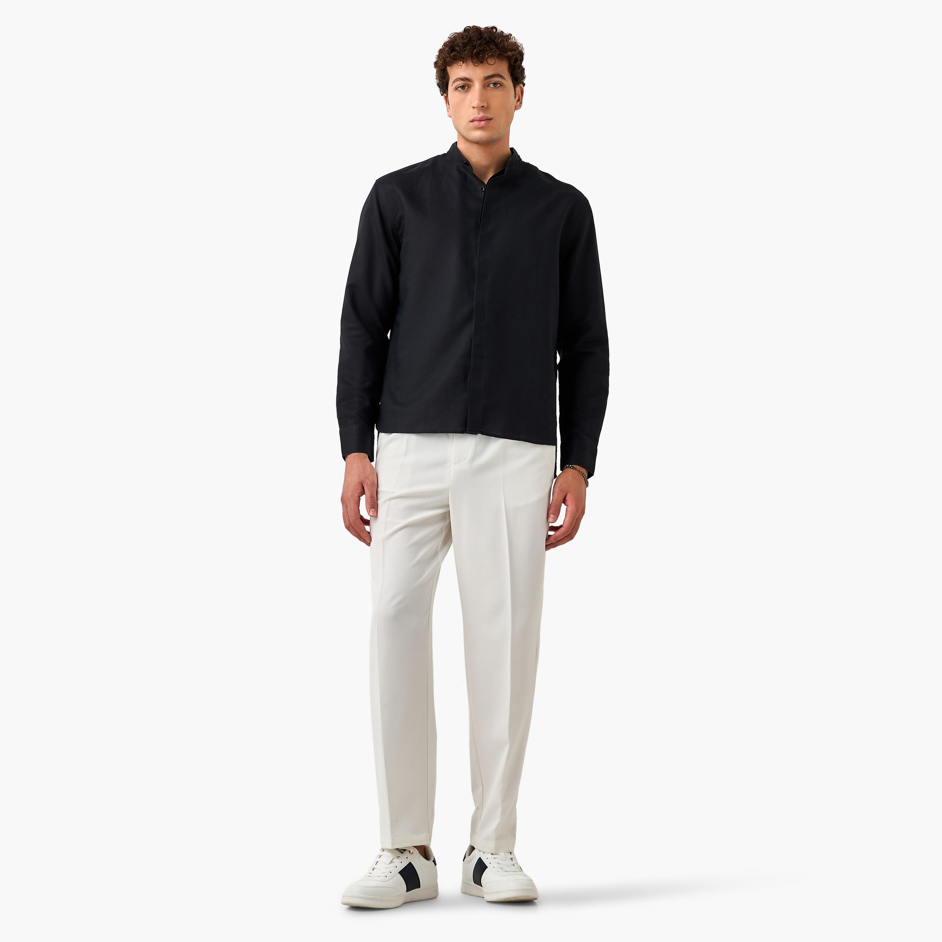 قميص من مزيج الكتان بياقة ماندرين وقصة عادية-men-clothing-shirts-image-4