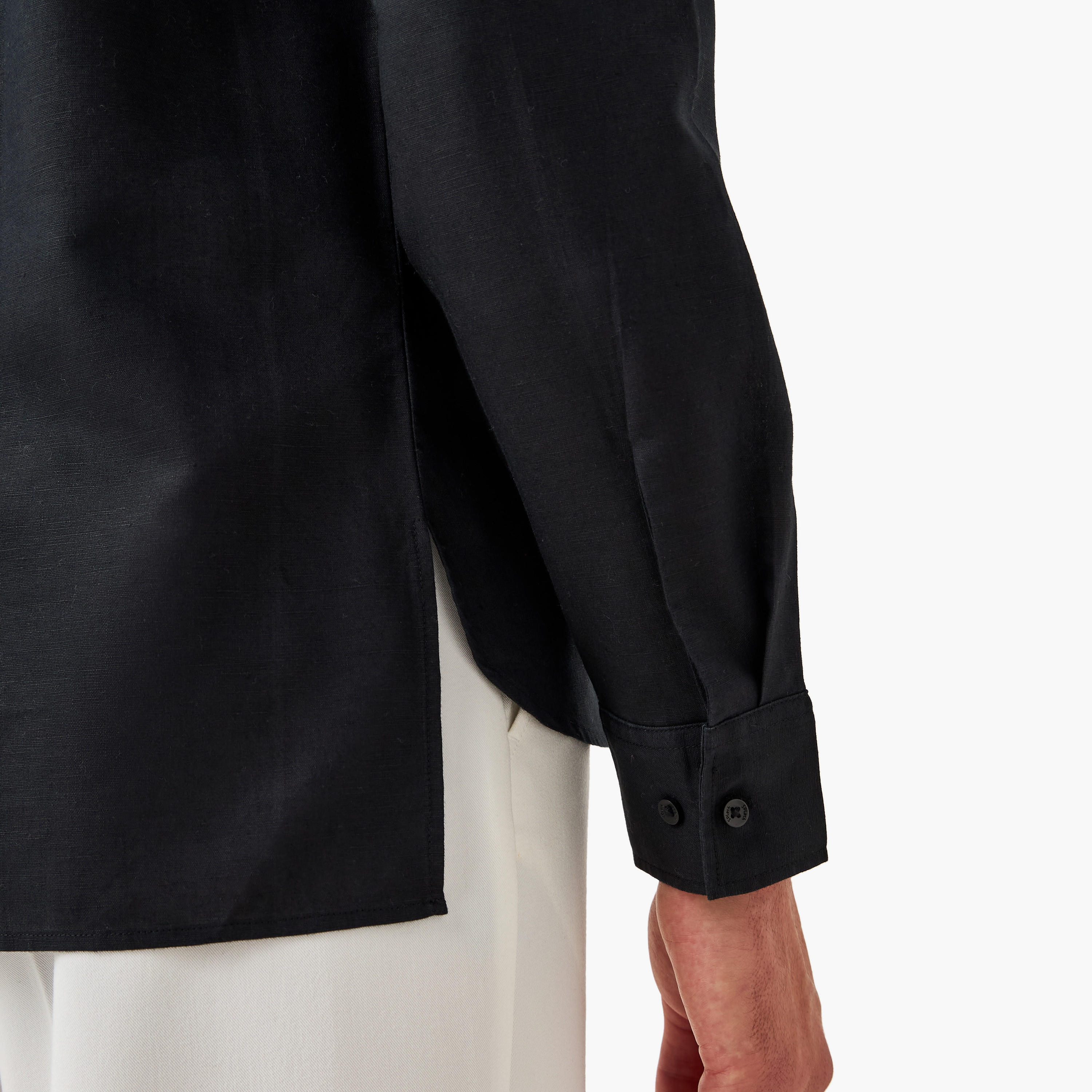 قميص من مزيج الكتان بياقة ماندرين وقصة عادية-men-clothing-shirts-image-2