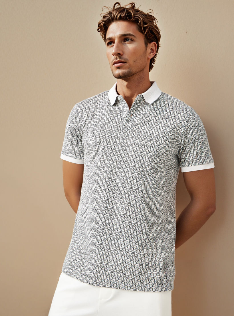 Printed Polo T-shirt with Short Sleeves-men-clothing-tshirtsandpolos-polos-image-1