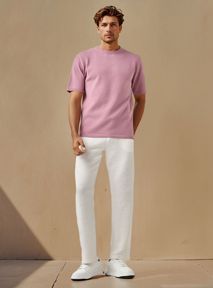 تيشيرت بارز الملمس بياقة ضيقة-men-clothing-tshirtsandpolos-tshirts-image-2