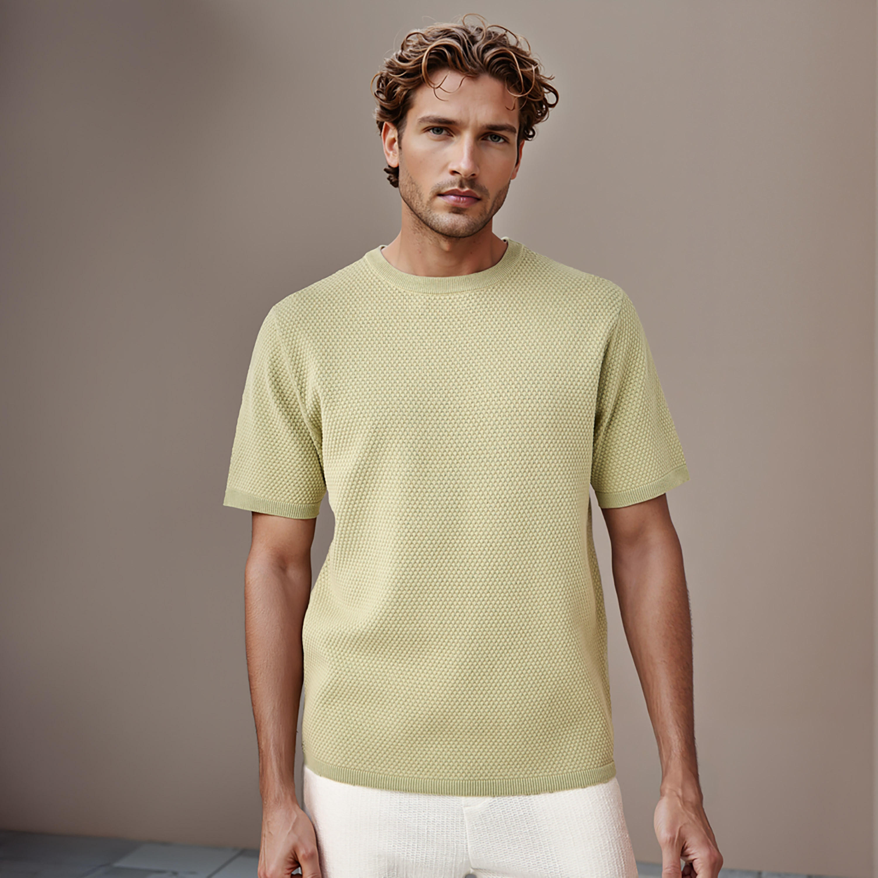 تيشيرت بارز الملمس بياقة ضيقة-men-clothing-tshirtsandpolos-tshirts-image-1