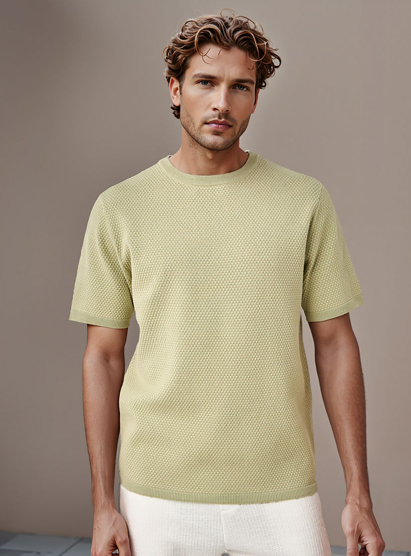 تيشيرت بارز الملمس بياقة ضيقة-men-clothing-tshirtsandpolos-tshirts-image-1