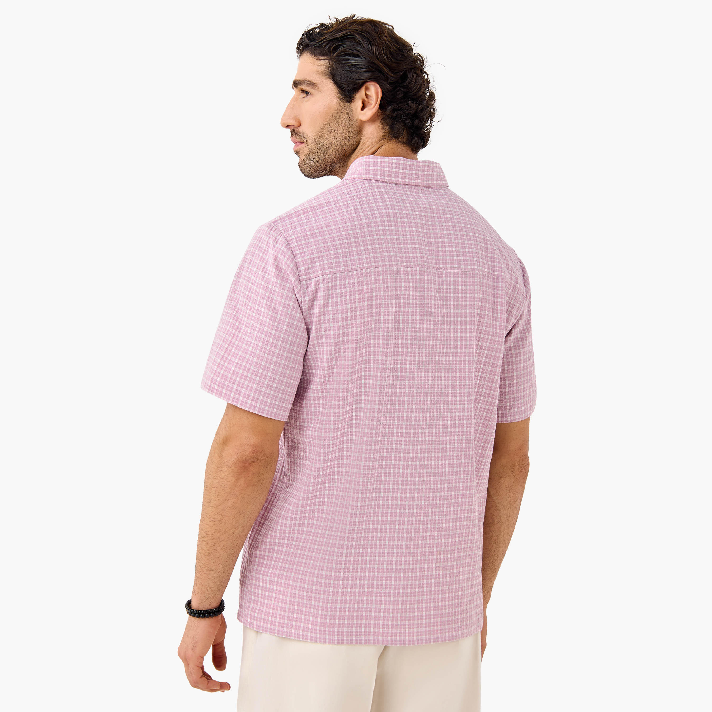 Regular Fit Seersucker Checked Shirt-men-clothing-shirts-image-3