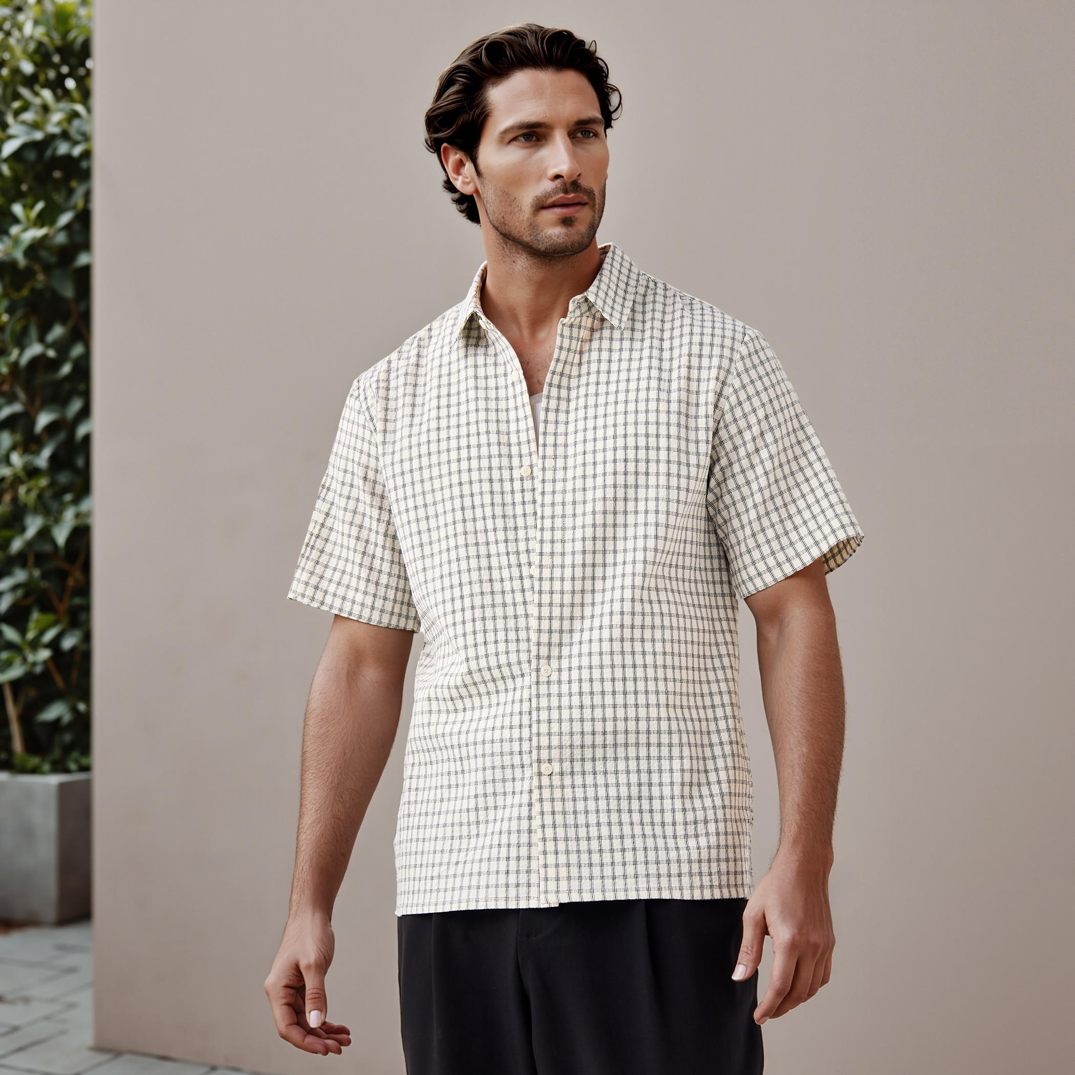 Regular Fit Seersucker Checked Shirt-men-clothing-shirts-image-1