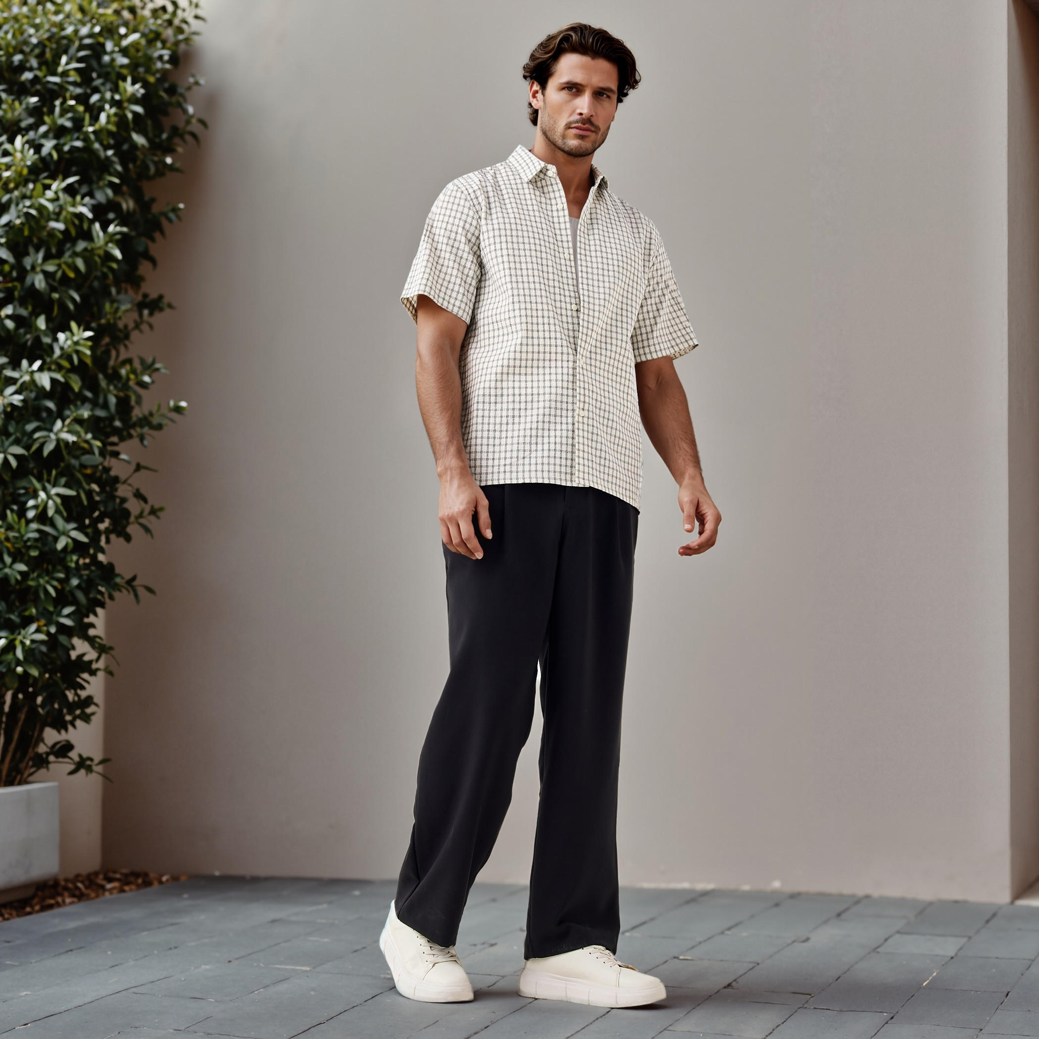 Regular Fit Seersucker Checked Shirt-men-clothing-shirts-image-2