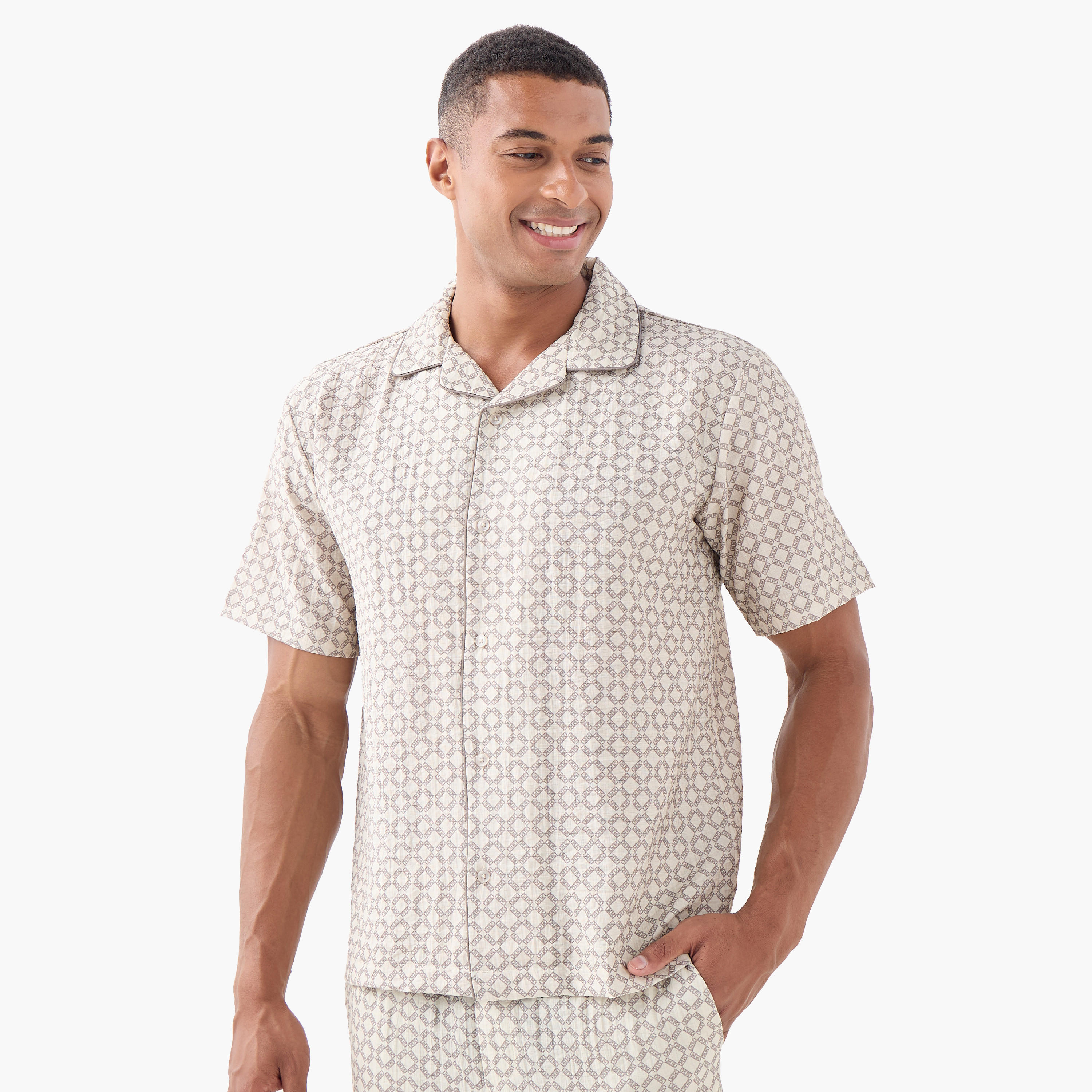 Emperor Regular Fit Printed Linen Blend Shirt with Camp Collar-men-clothing-shirts-image-1