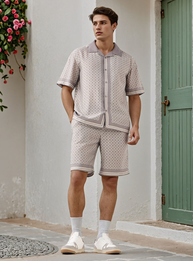 Emperor Printed Flexi Waist Linen Blend Shorts with Pockets-men-clothing-bottoms-shorts-image-2