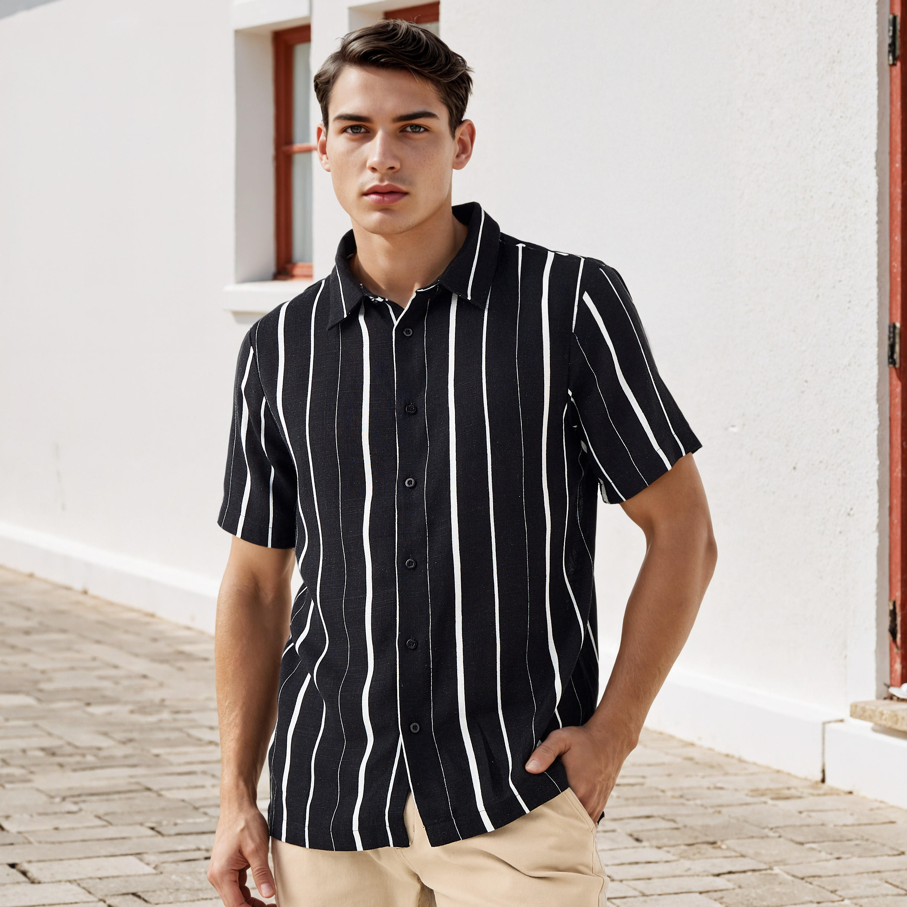 Regular Fit Striped Linen Blend Shirt-men-clothing-shirts-image-1