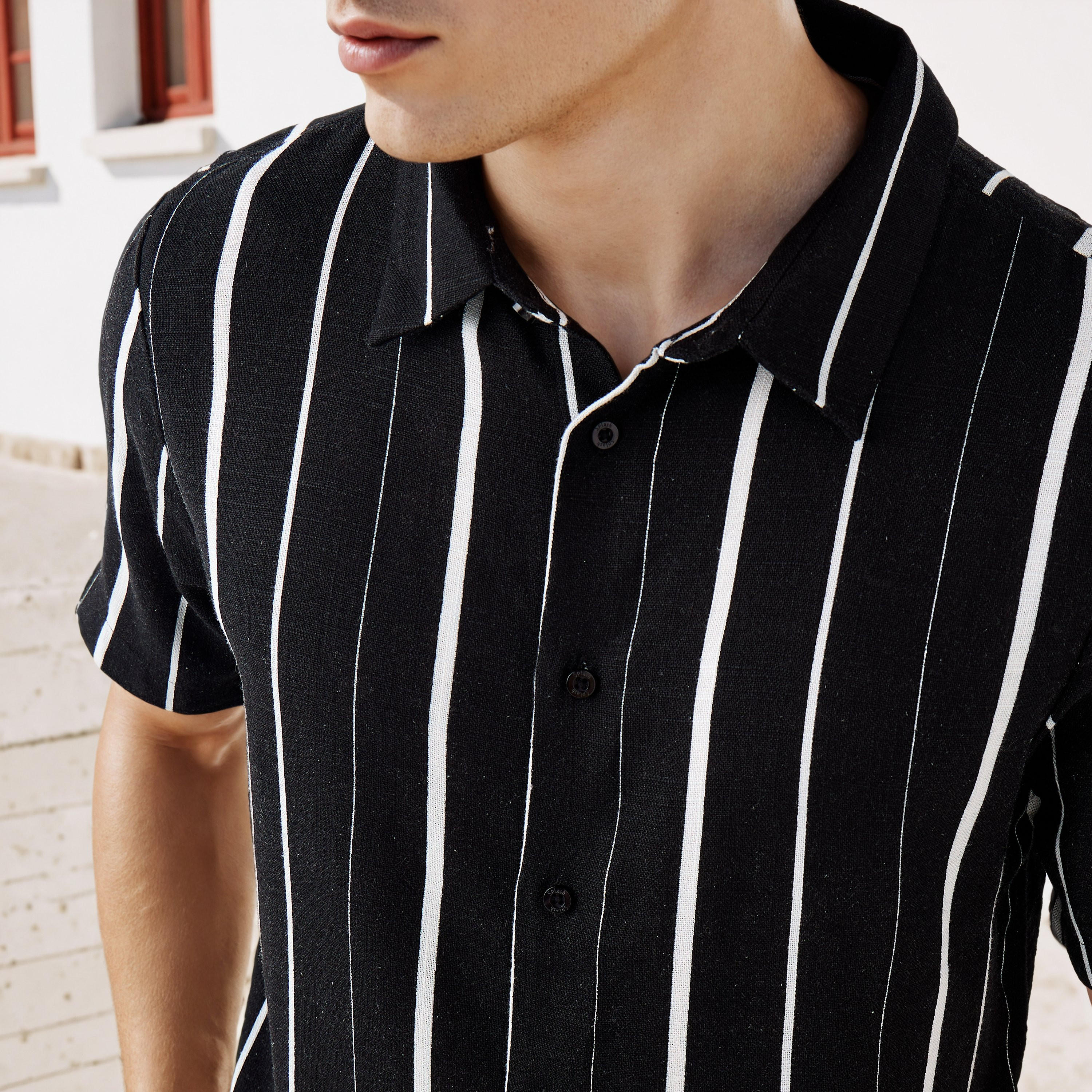 Regular Fit Striped Linen Blend Shirt-men-clothing-shirts-image-4