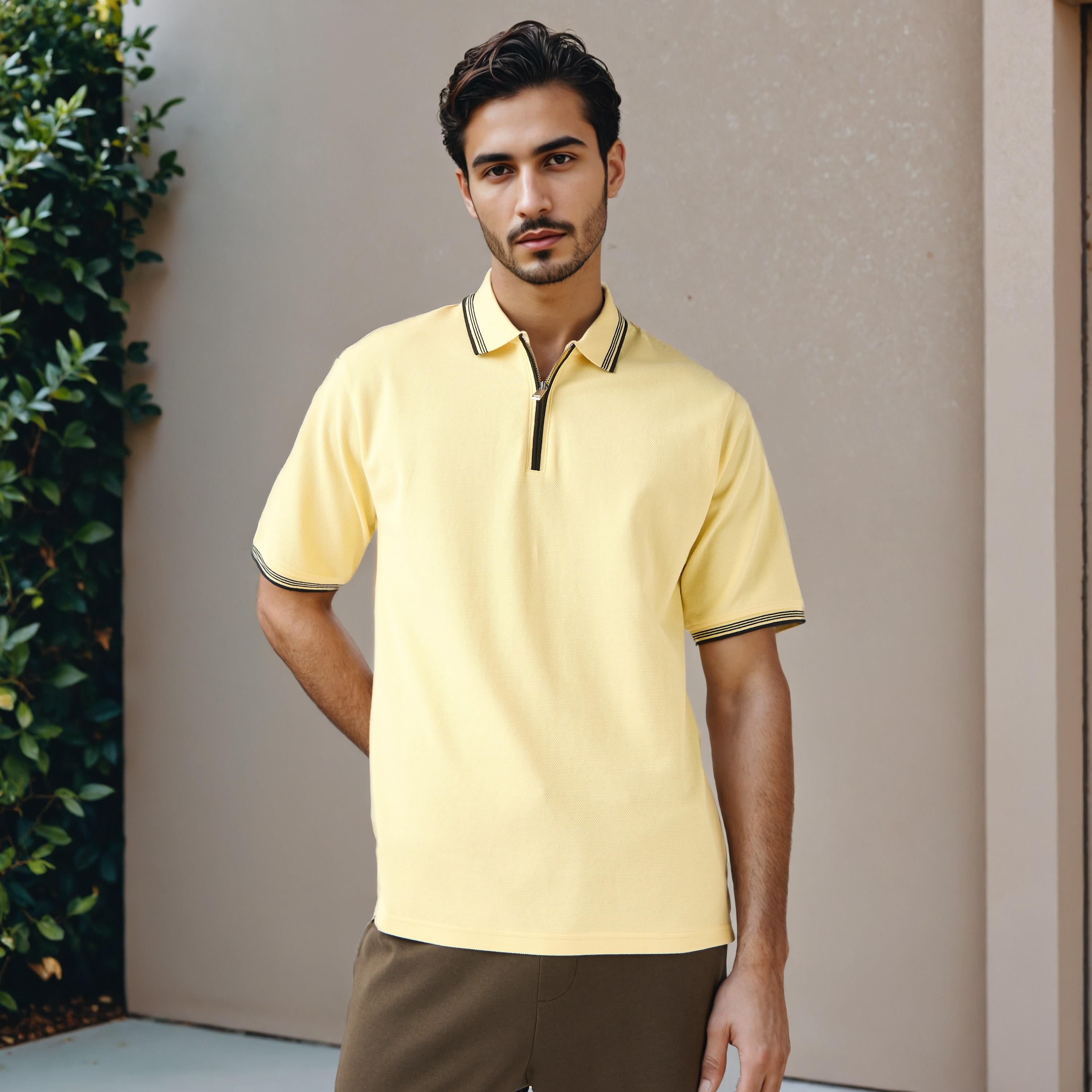 Textured Half Zip Polo T-shirt-men-clothing-tshirtsandpolos-polos-image-1