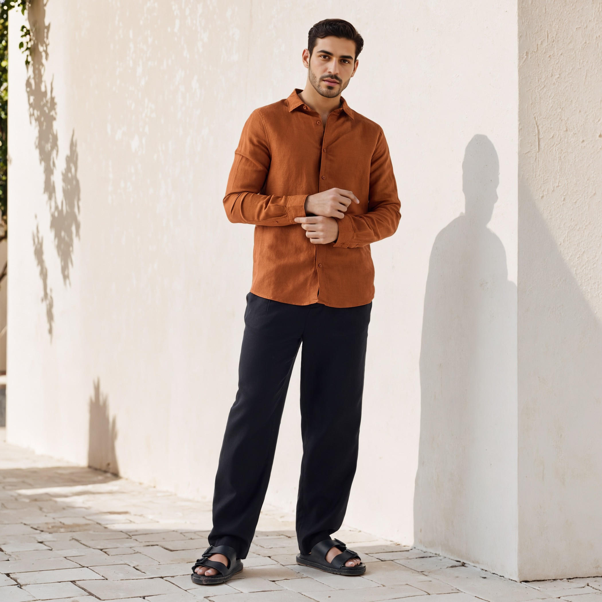 Relaxed Fit Pleated Linen Flexi Waist Trousers-men-clothing-bottoms-trousersandchinos-trousers-image-2
