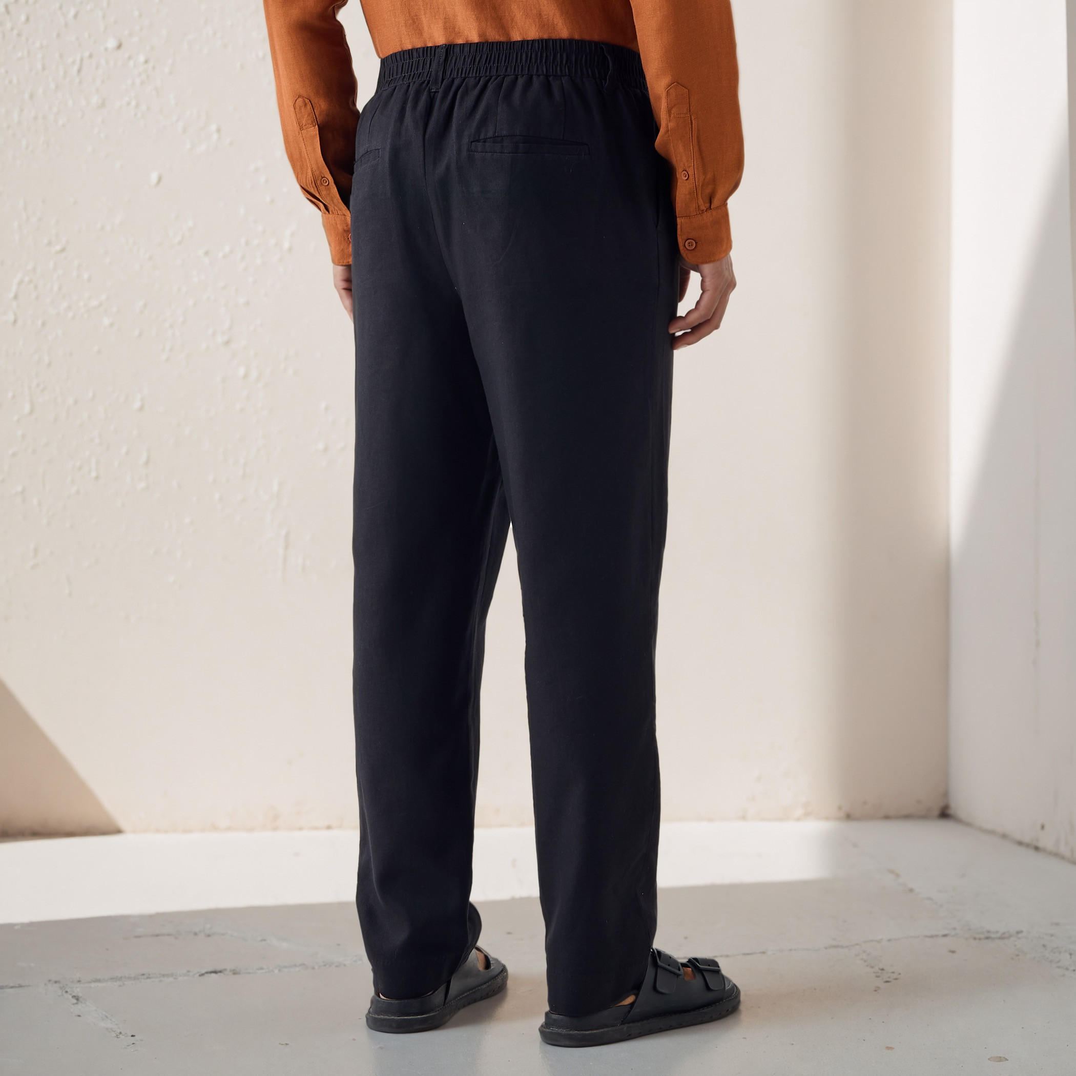 Relaxed Fit Pleated Linen Flexi Waist Trousers-men-clothing-bottoms-trousersandchinos-trousers-image-3