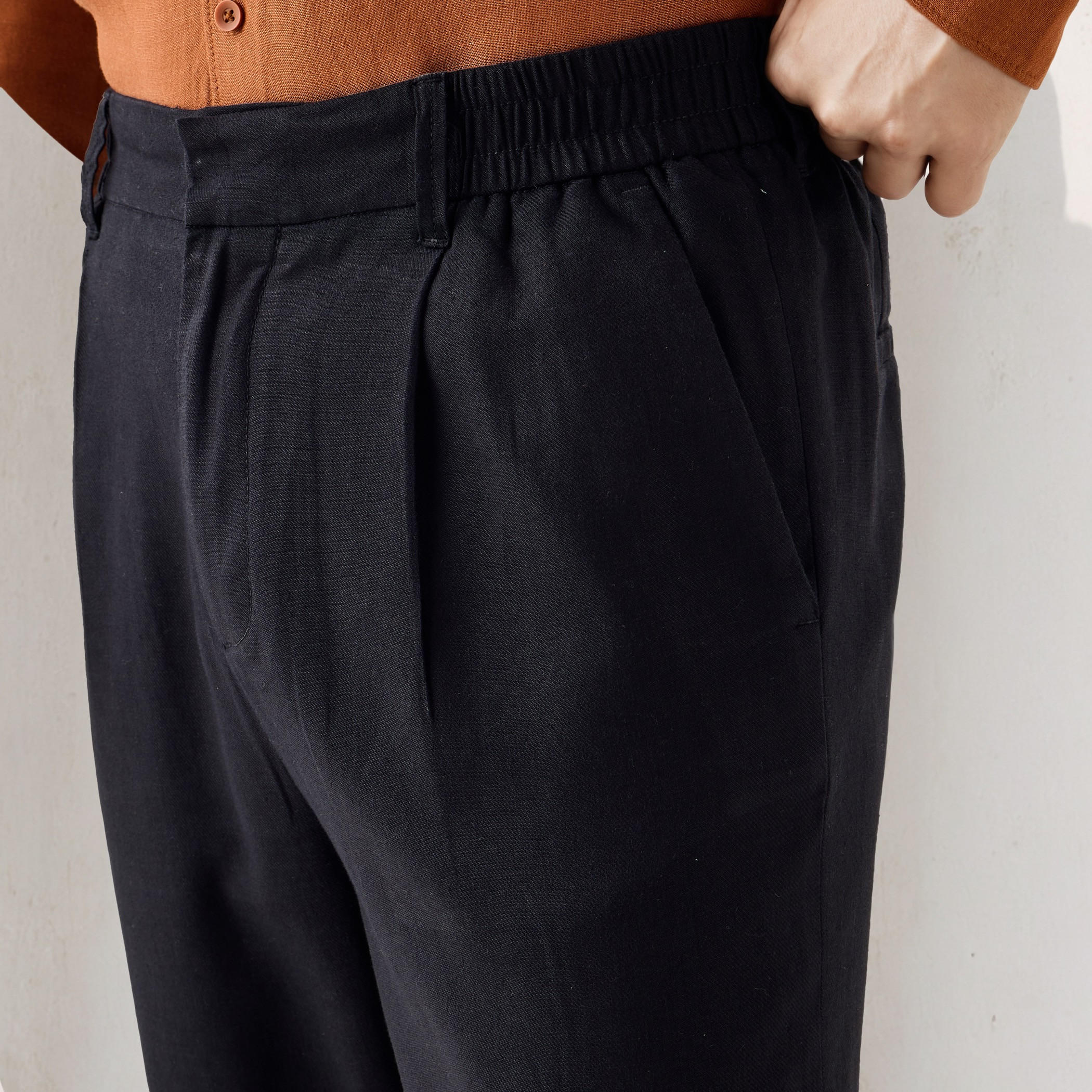 Relaxed Fit Pleated Linen Flexi Waist Trousers-men-clothing-bottoms-trousersandchinos-trousers-image-4