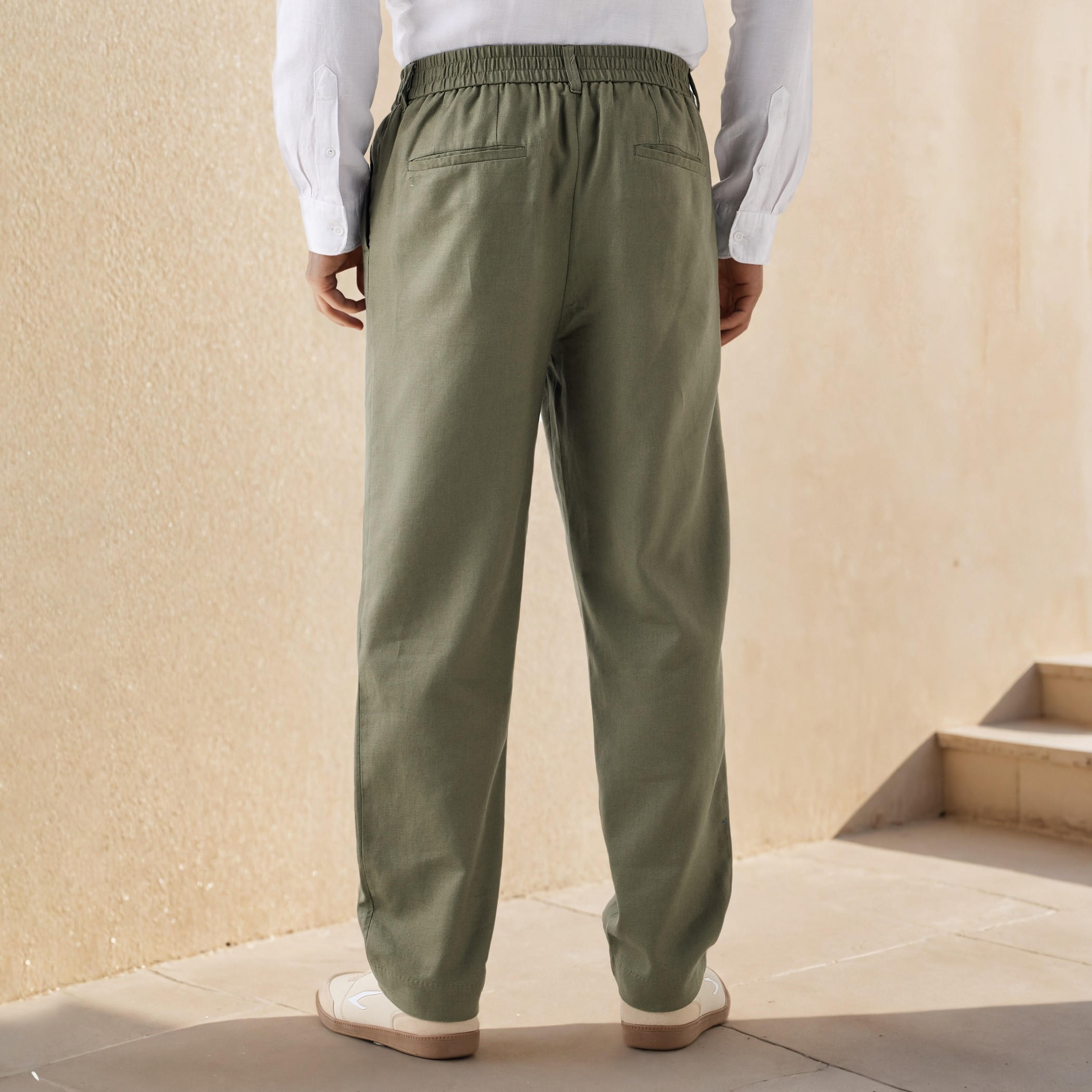 Relaxed Fit Pleated Linen Flexi Waist Trousers-men-clothing-bottoms-trousersandchinos-trousers-image-3