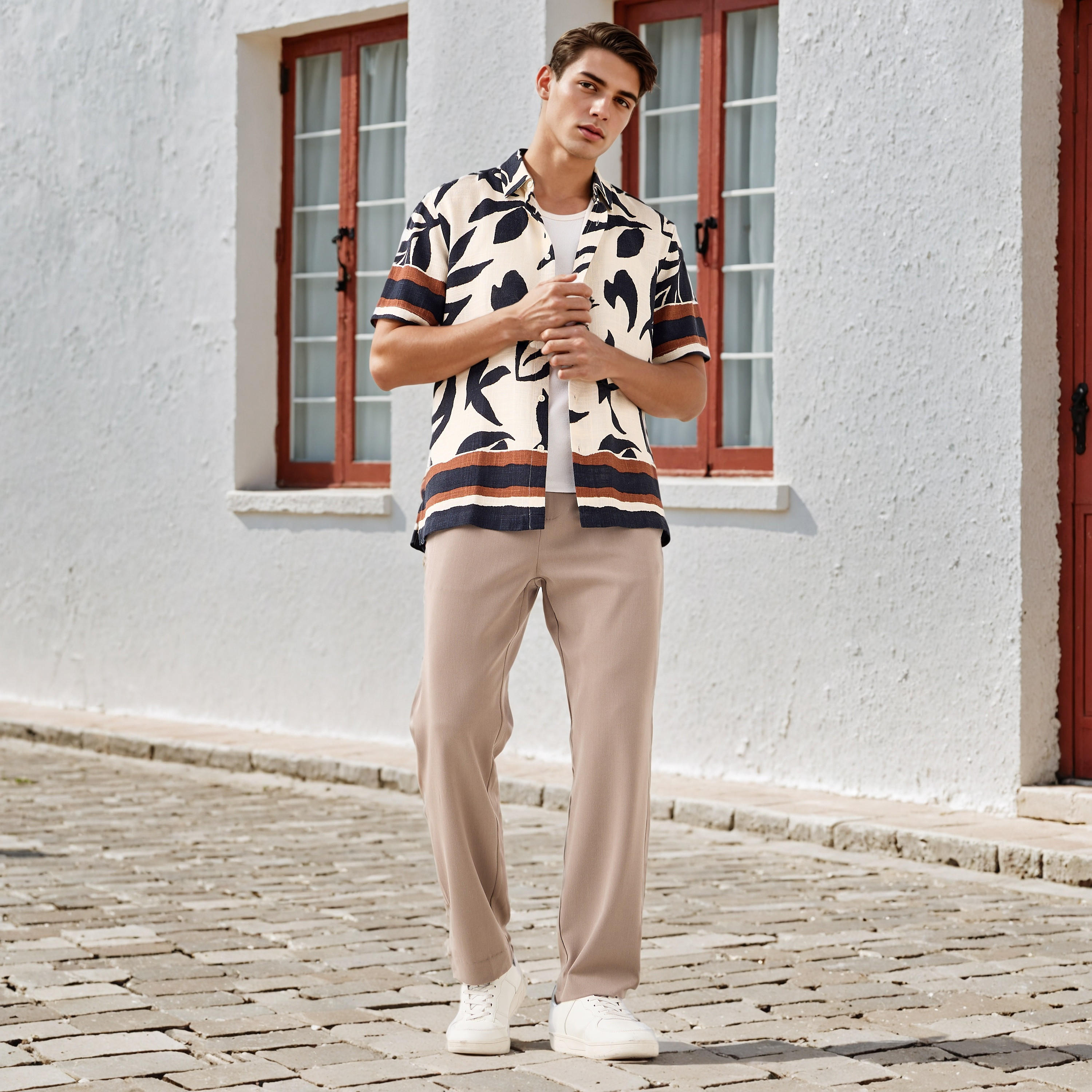 All-Over Botanical Print Regular Fit Linen Blend Shirt-men-clothing-shirts-image-2