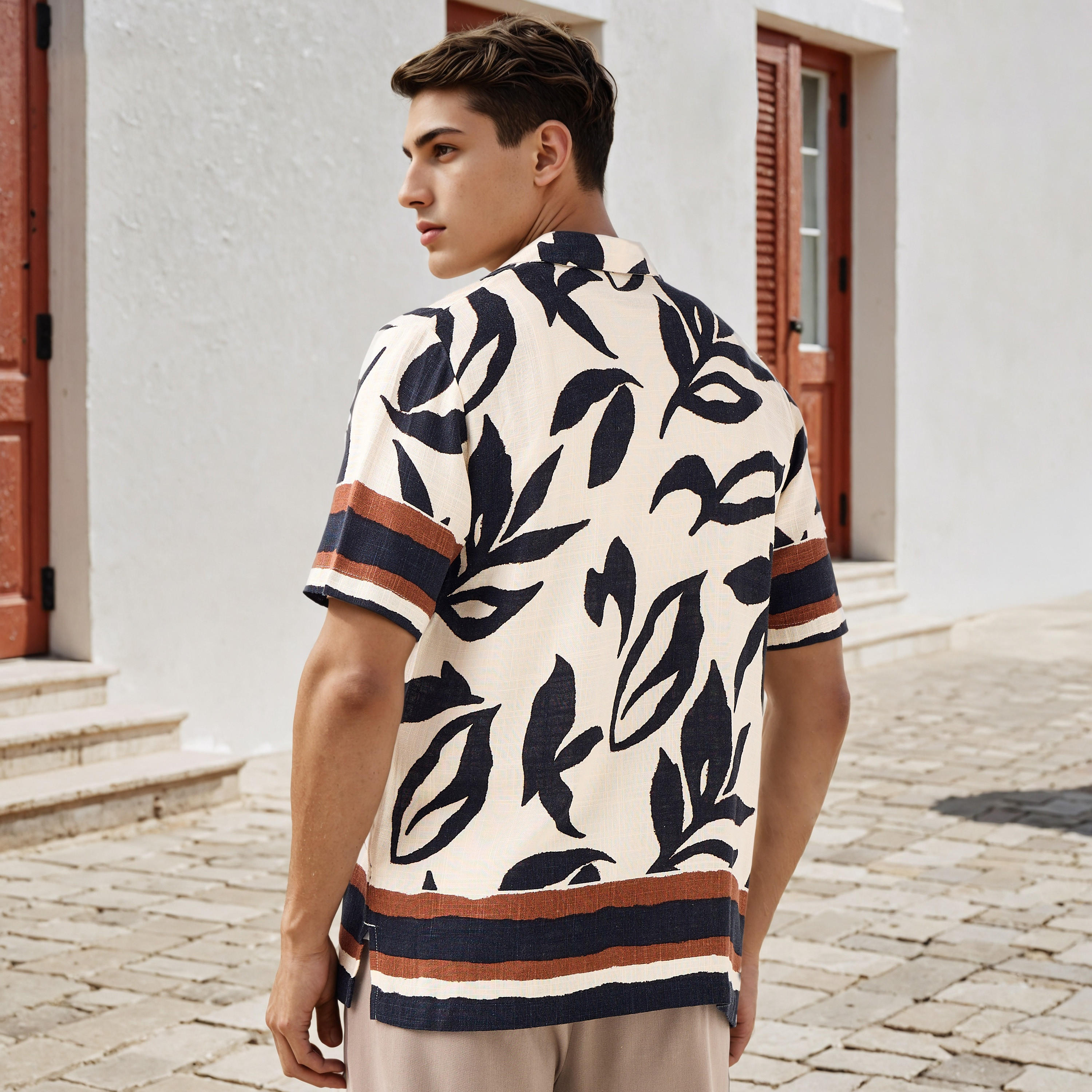 All-Over Botanical Print Regular Fit Linen Blend Shirt-men-clothing-shirts-image-3