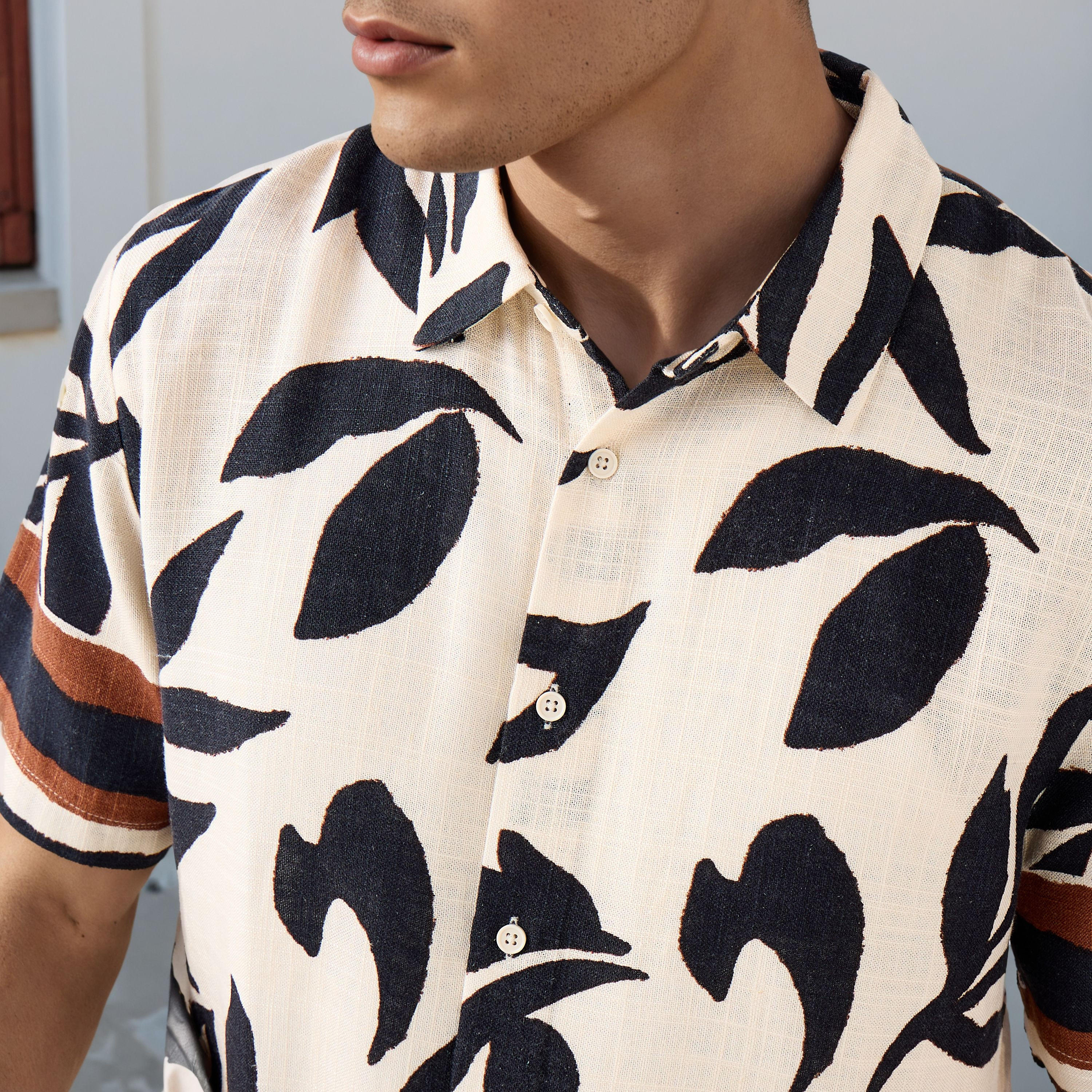 All-Over Botanical Print Regular Fit Linen Blend Shirt-men-clothing-shirts-image-4