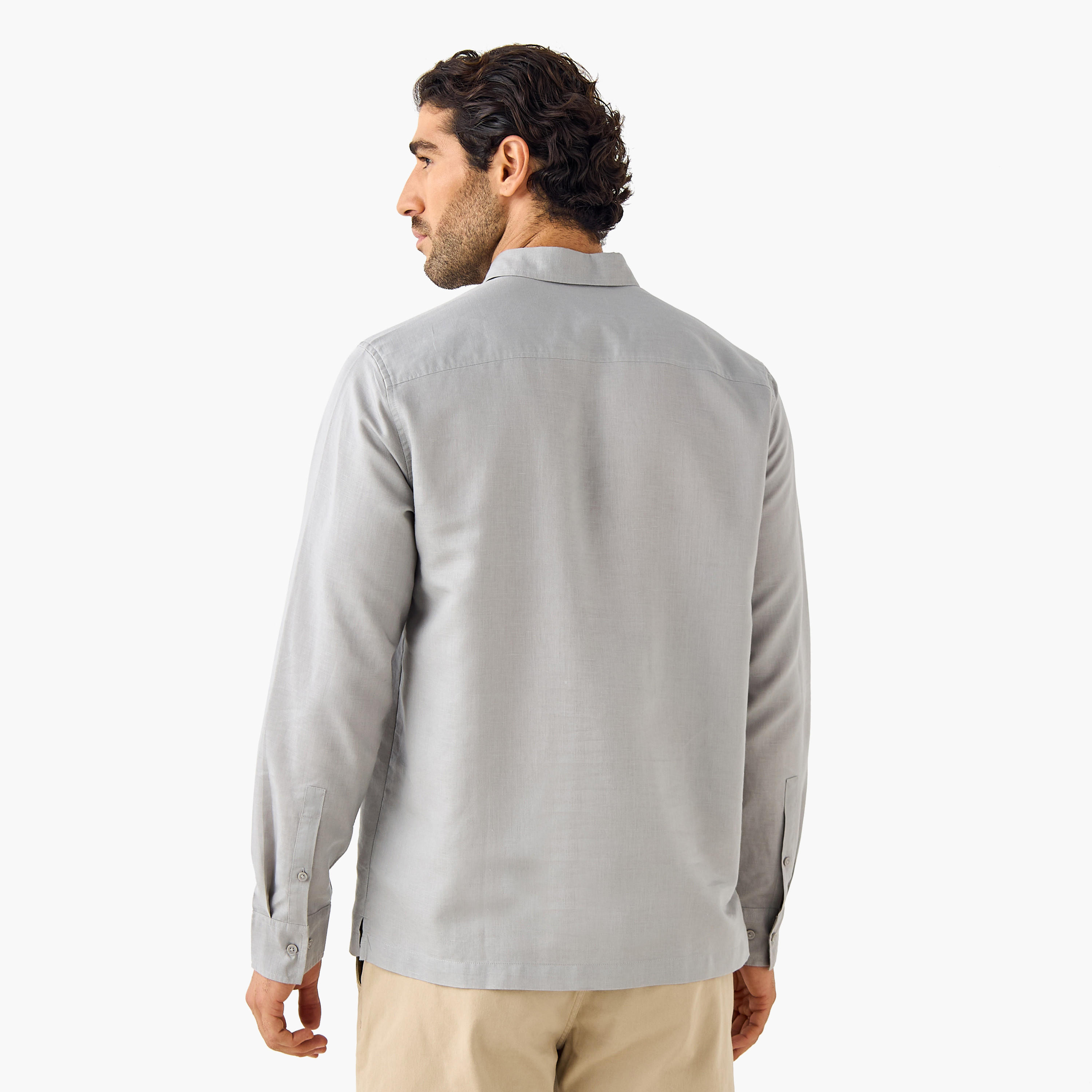 Regular Fit Linen Blend Half Placket Shirt-men-clothing-shirts-image-3