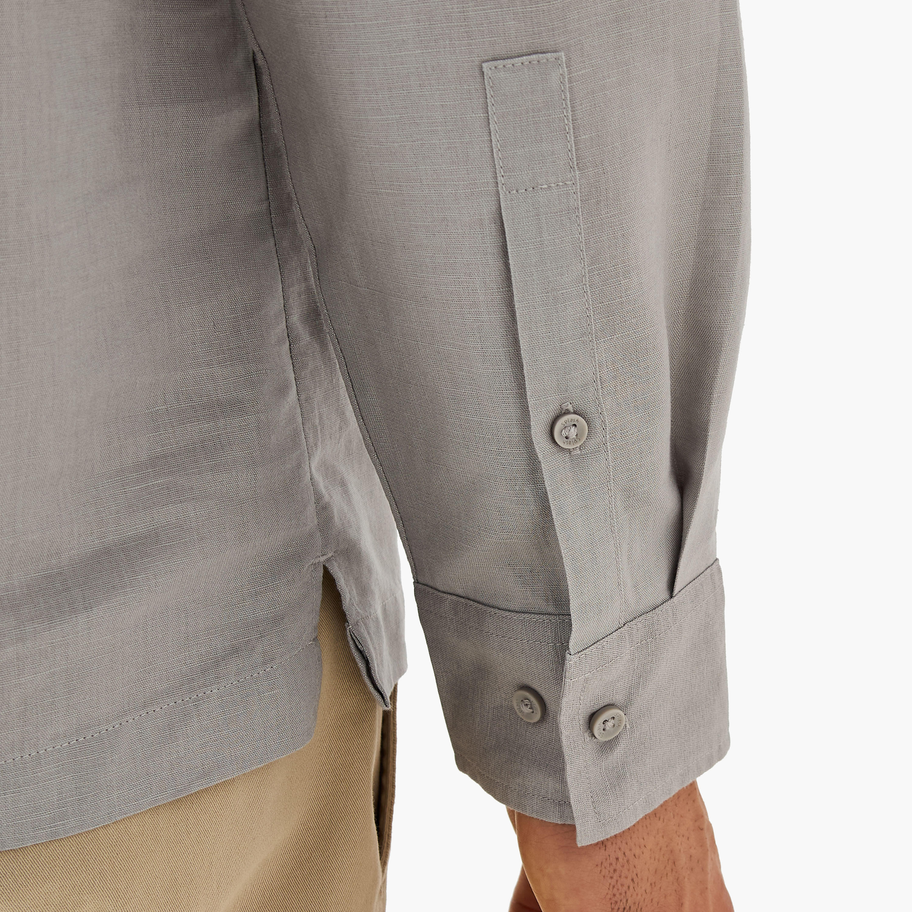 Regular Fit Linen Blend Half Placket Shirt-men-clothing-shirts-image-5