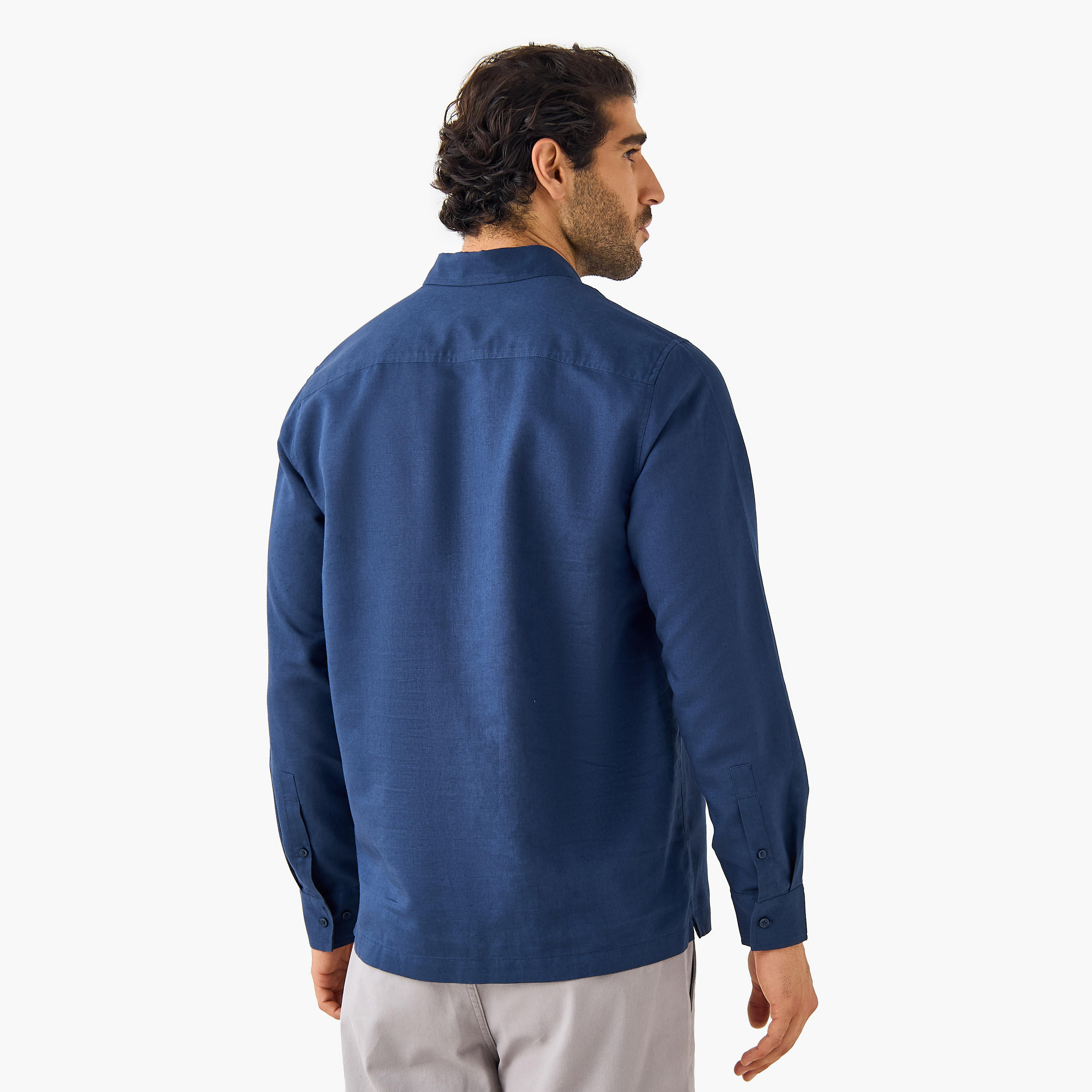 Regular Fit Linen Blend Half Placket Shirt-men-clothing-shirts-image-3