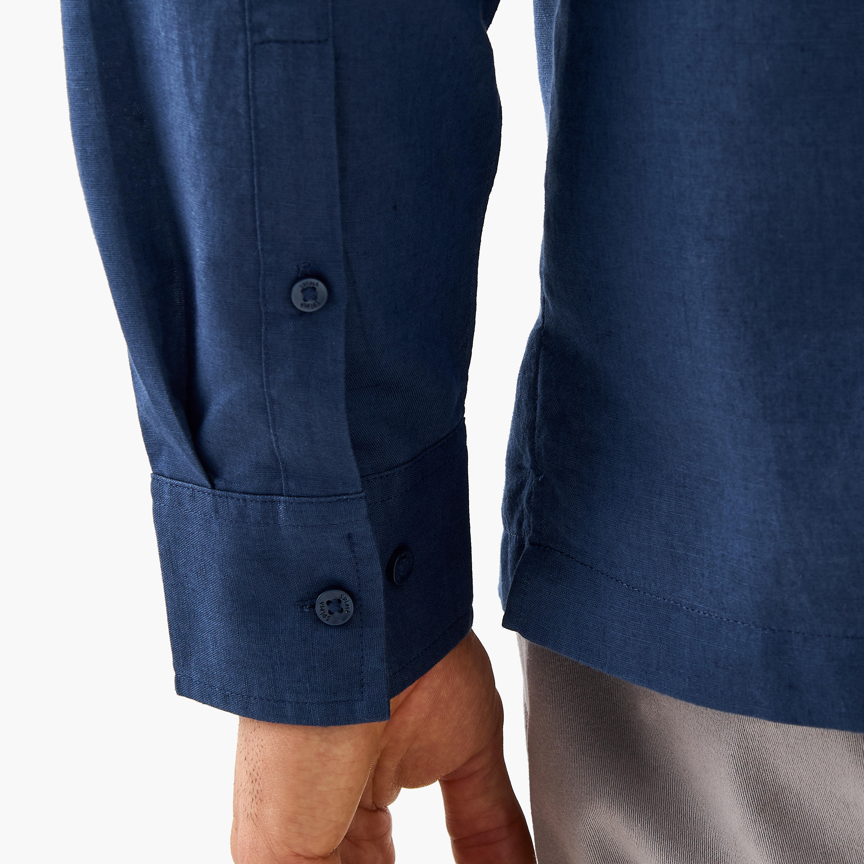 Regular Fit Linen Blend Half Placket Shirt-men-clothing-shirts-image-5