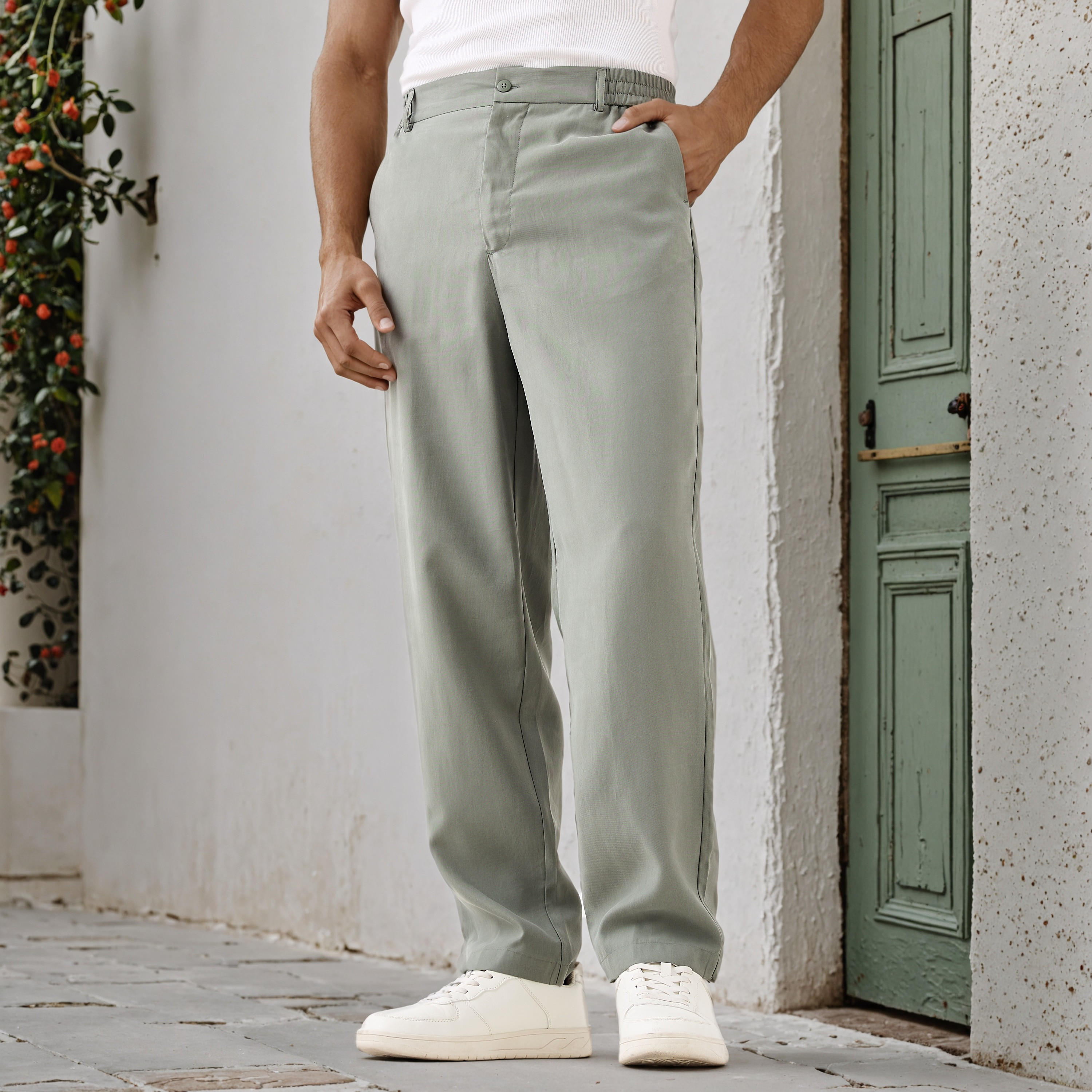 Regular Fit  Flexi Waist Trousers-men-clothing-bottoms-trousersandchinos-trousers-image-1