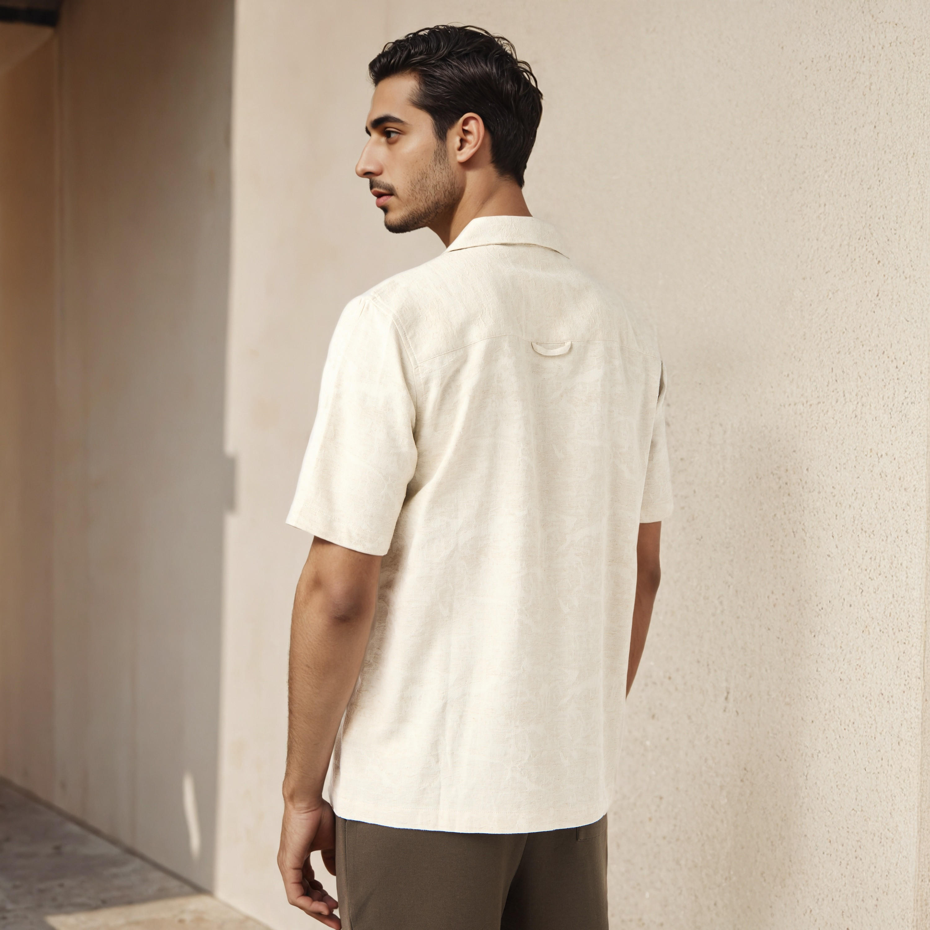 Regular Fit Textured Camp Collar Linen Blend Shirt-men-clothing-shirts-image-3