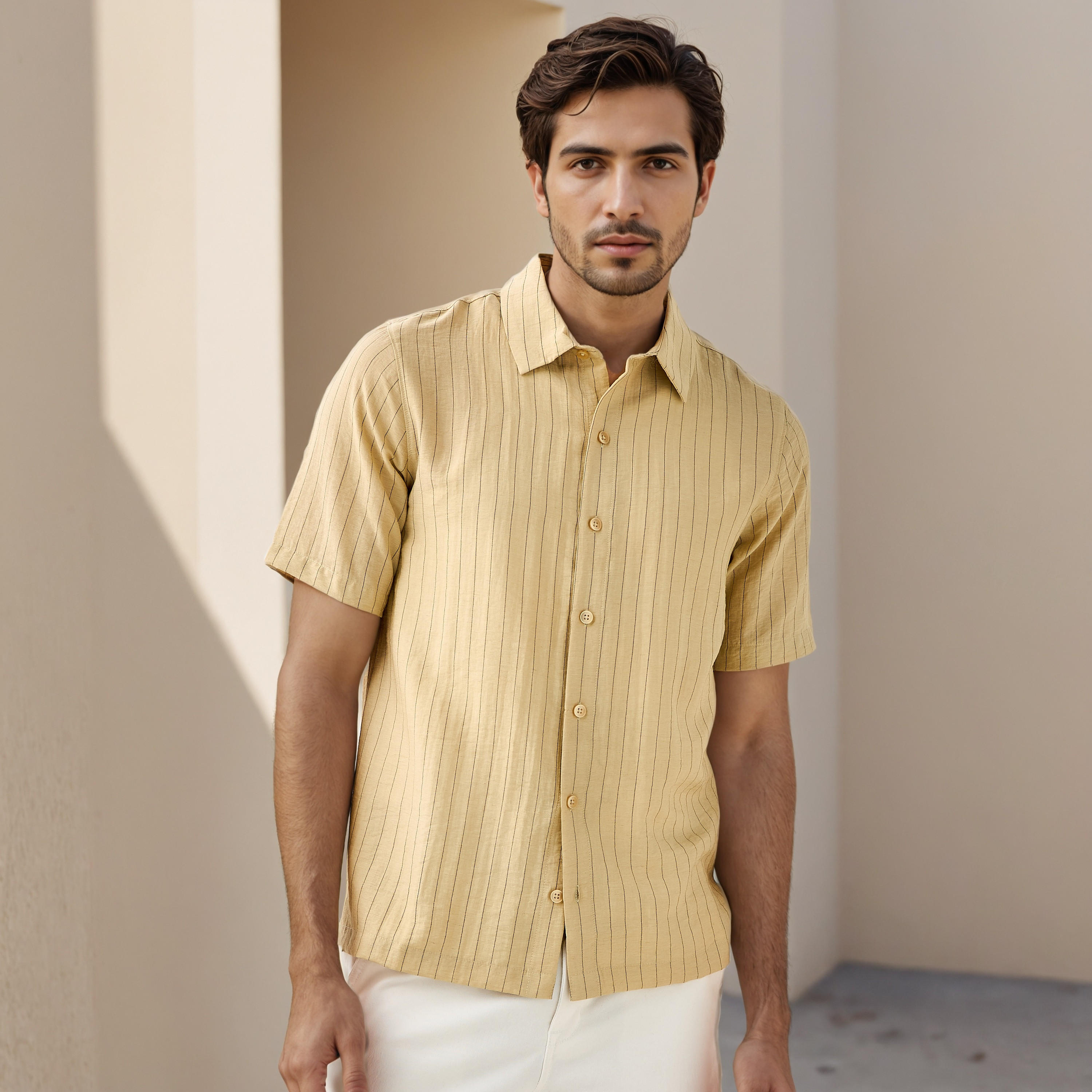 Striped Relaxed Fit Linen Blend Shirt-men-clothing-shirts-image-1