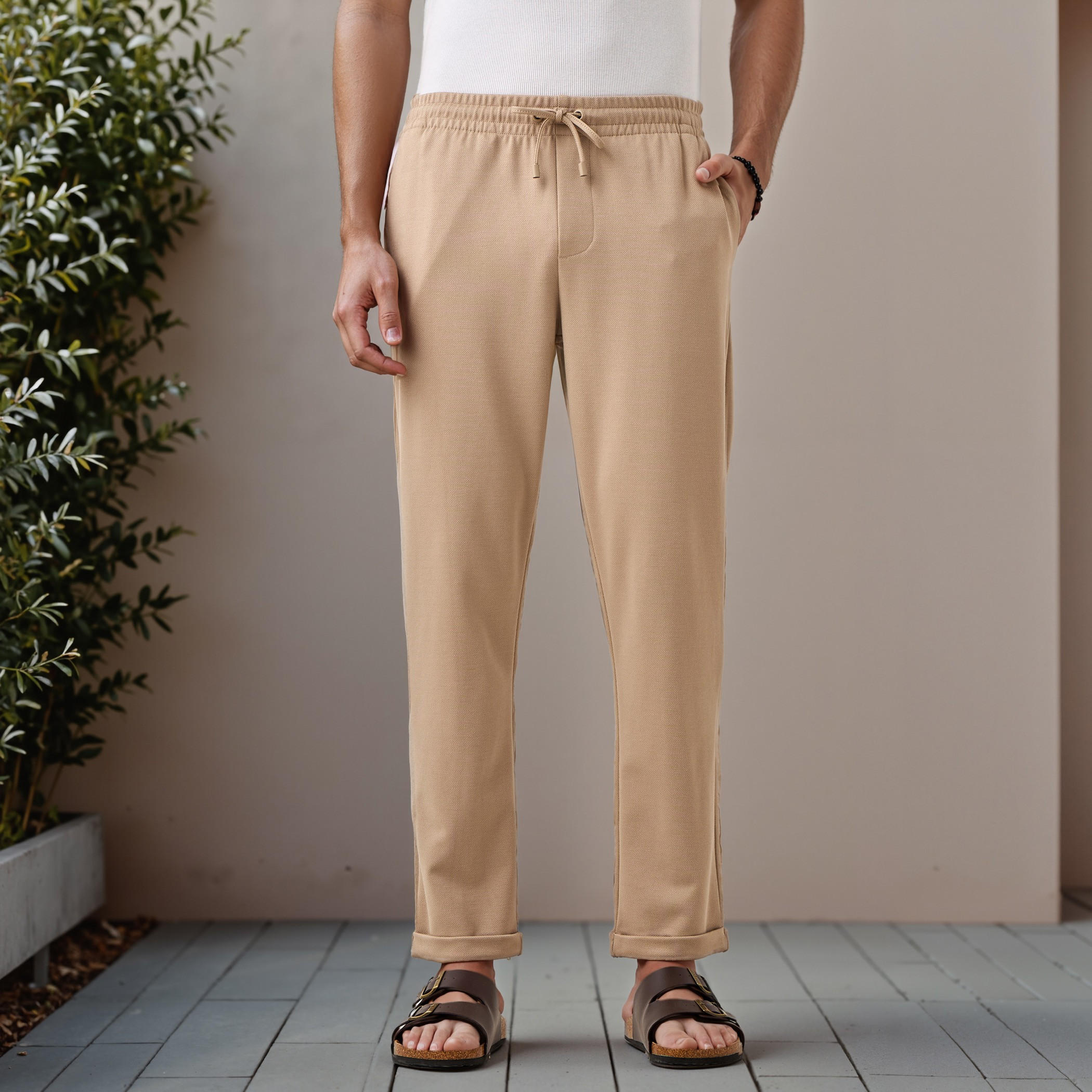 Slim Fit Pique Pull-On Flexi Waist Pants-men-clothing-bottoms-trousersandchinos-trousers-image-1