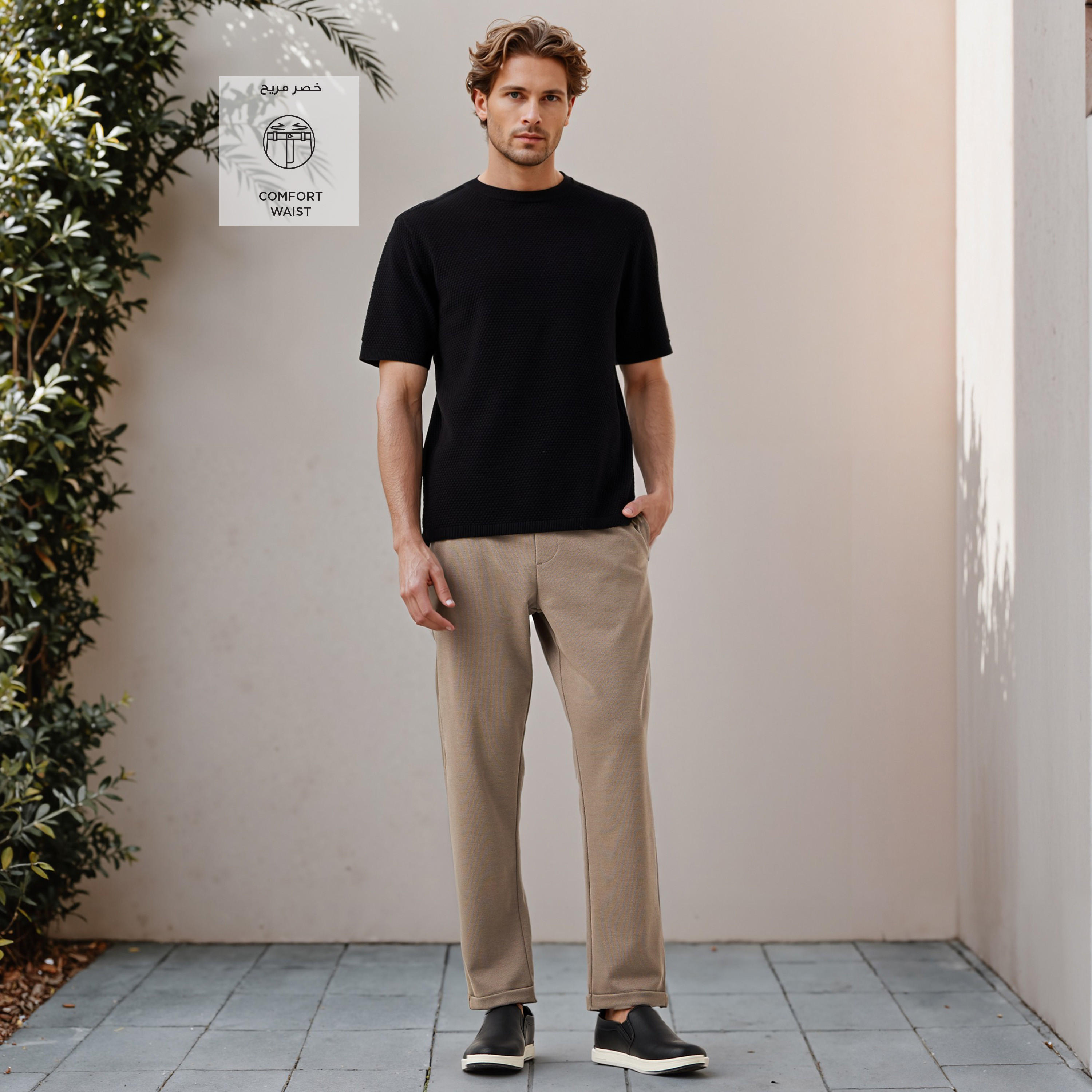 Slim Fit Pique Pull-On Flexi Waist Pants-men-clothing-bottoms-trousersandchinos-trousers-image-2