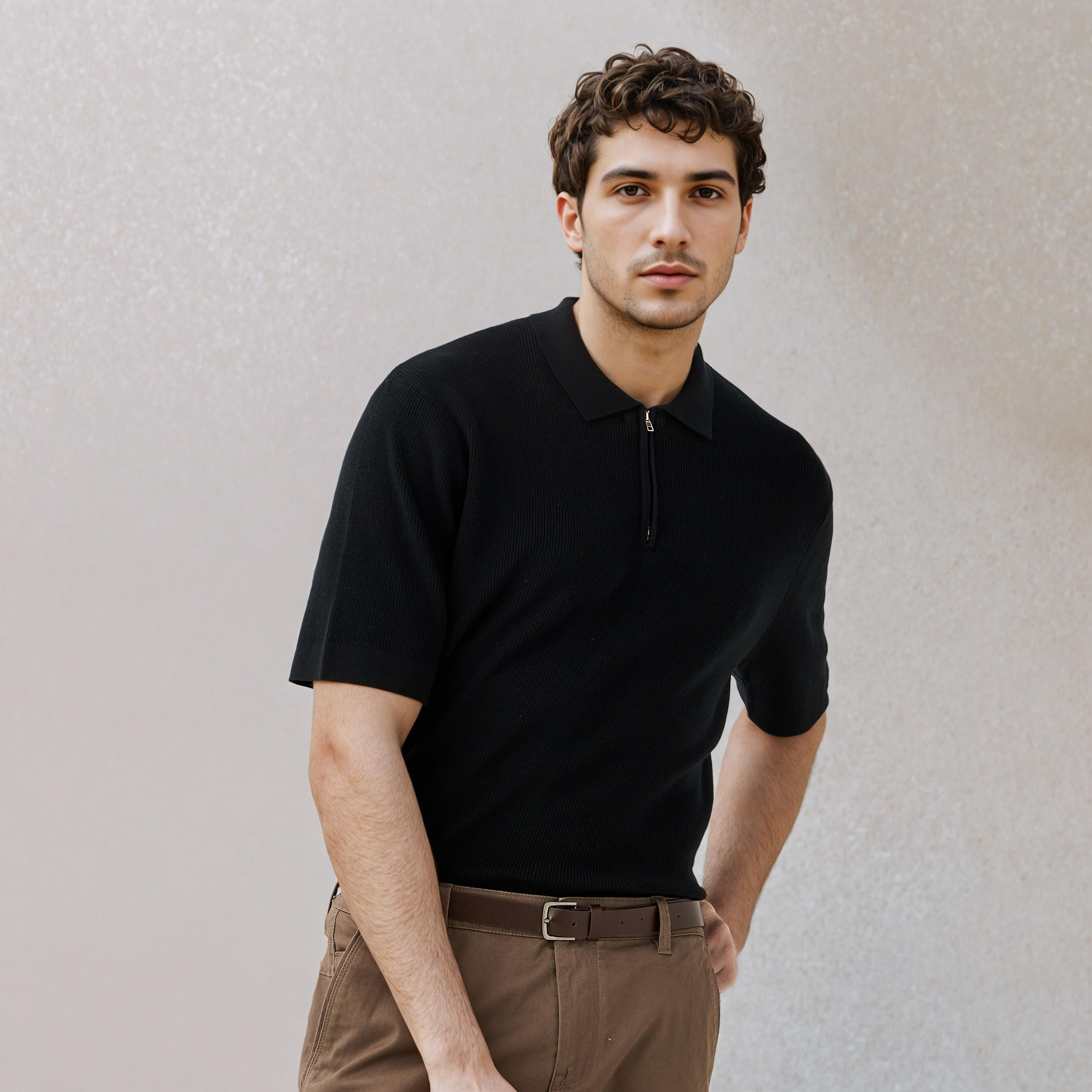 Textured Half Zip Polo T-shirt-men-clothing-sweatersandpullovers-image-1