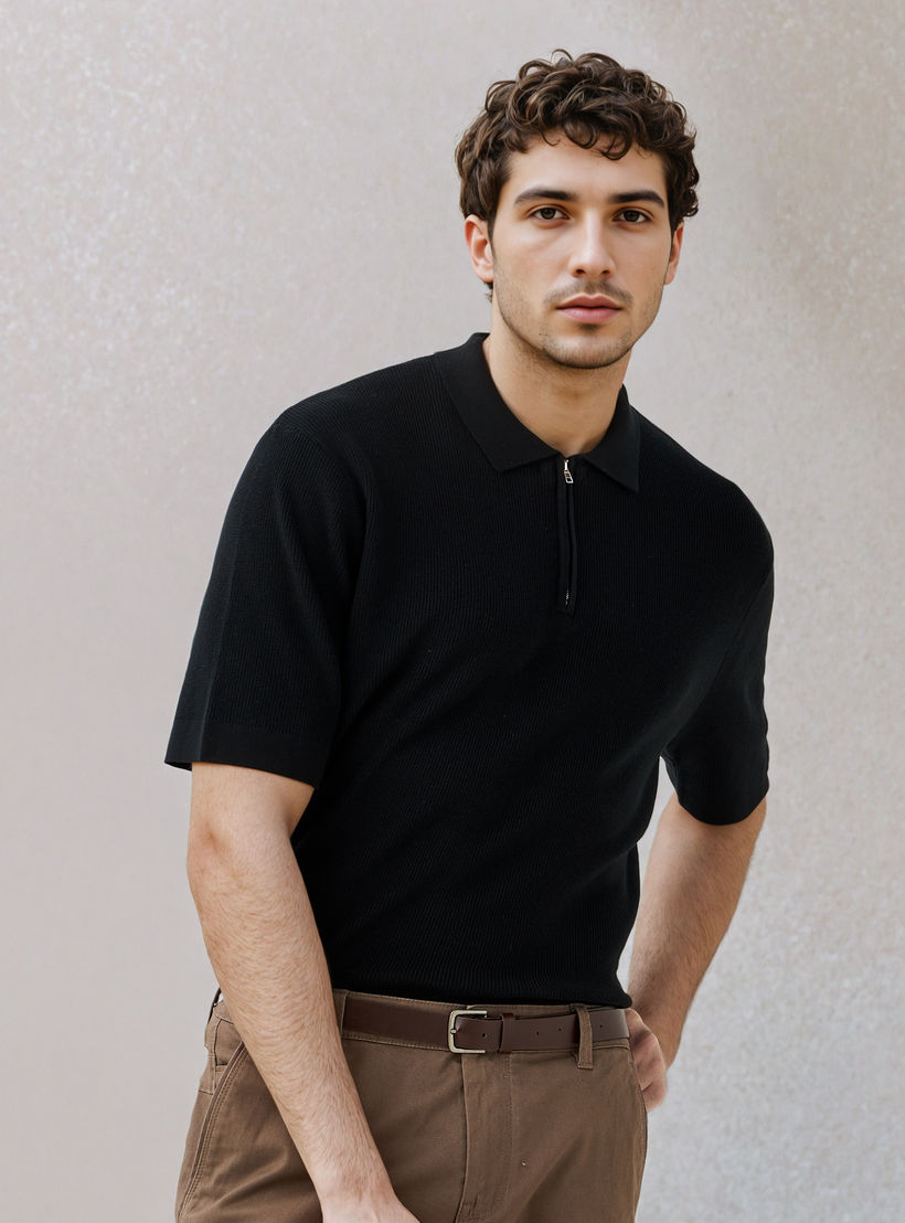Textured Half Zip Polo T-shirt-men-clothing-sweatersandpullovers-image-1