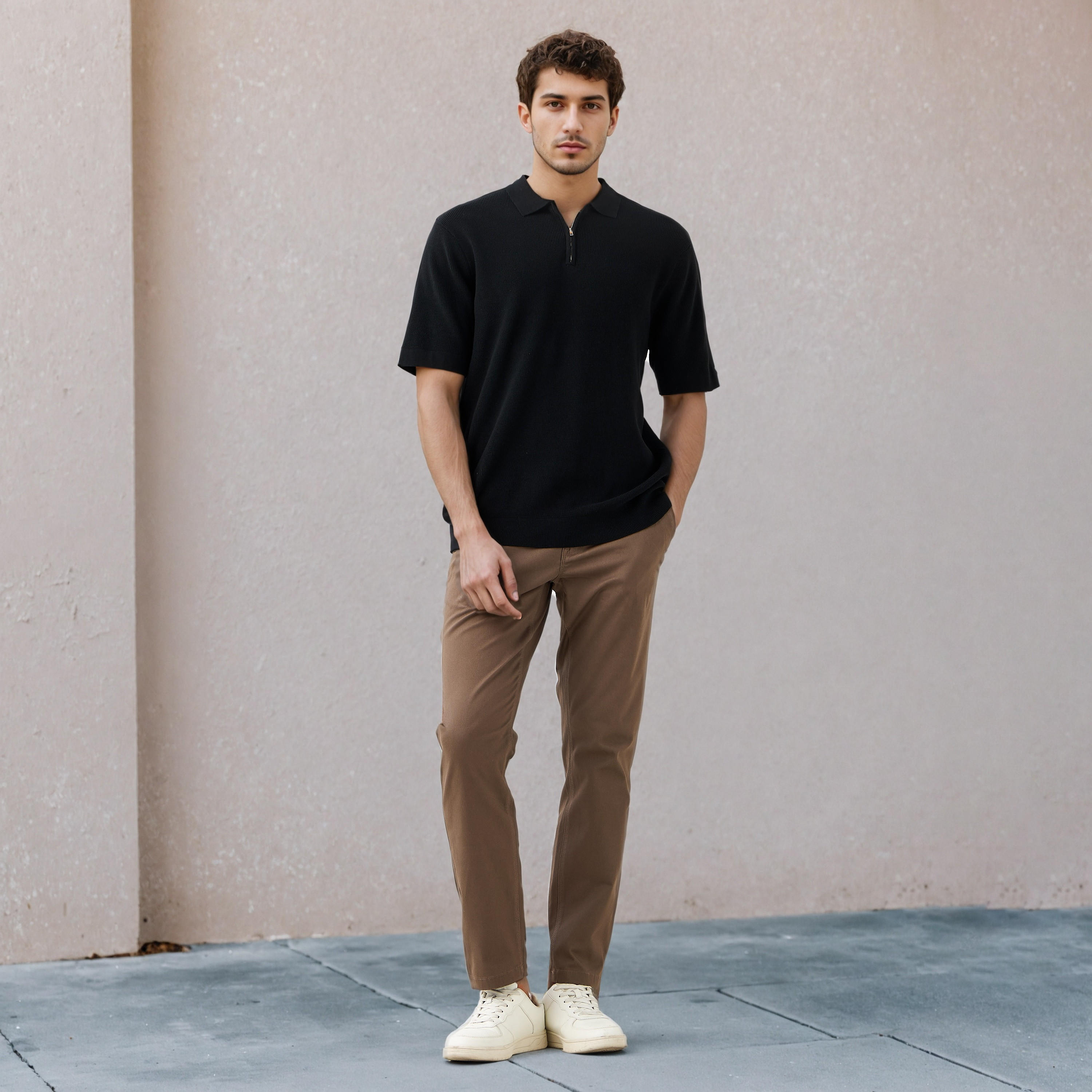 Textured Half Zip Polo T-shirt-men-clothing-sweatersandpullovers-image-2