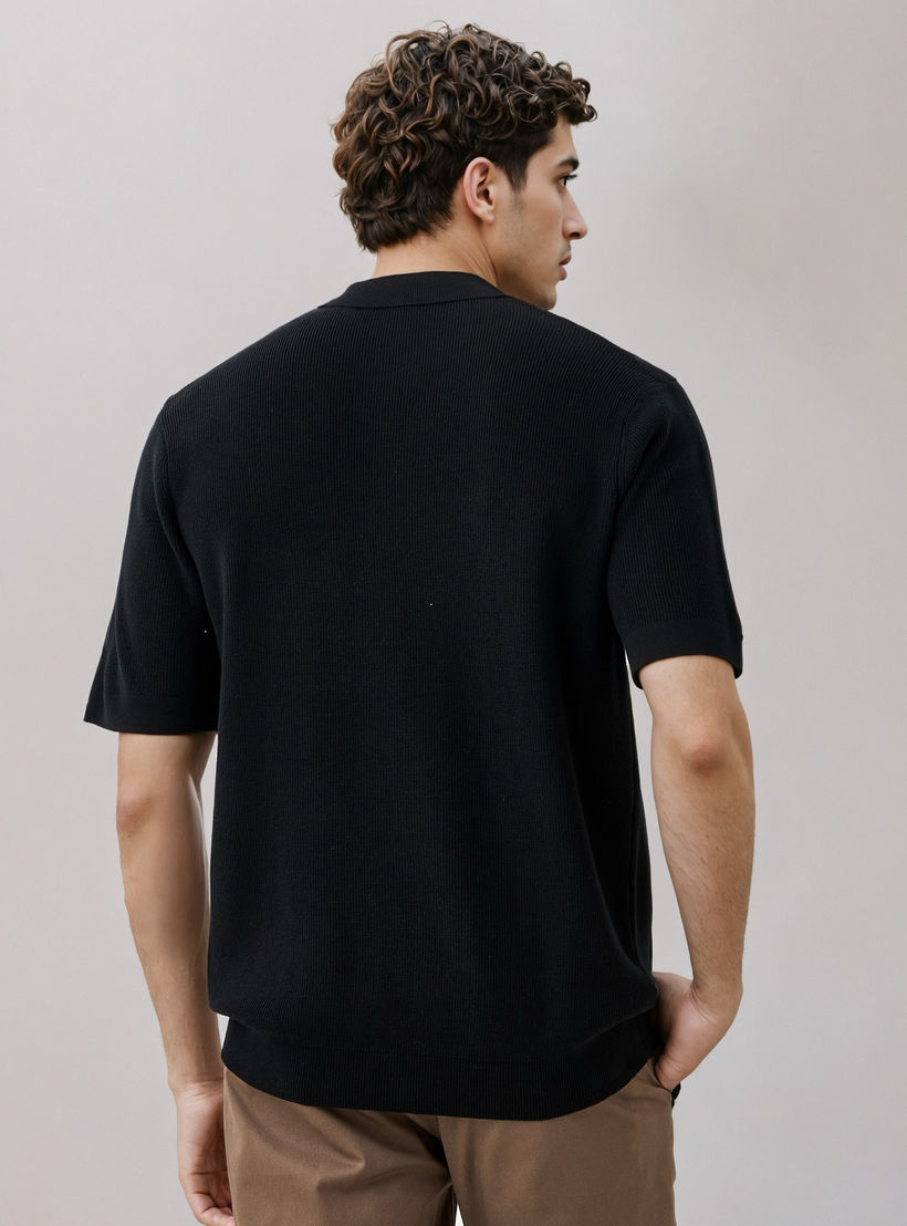 Textured Half Zip Polo T-shirt-men-clothing-sweatersandpullovers-image-3