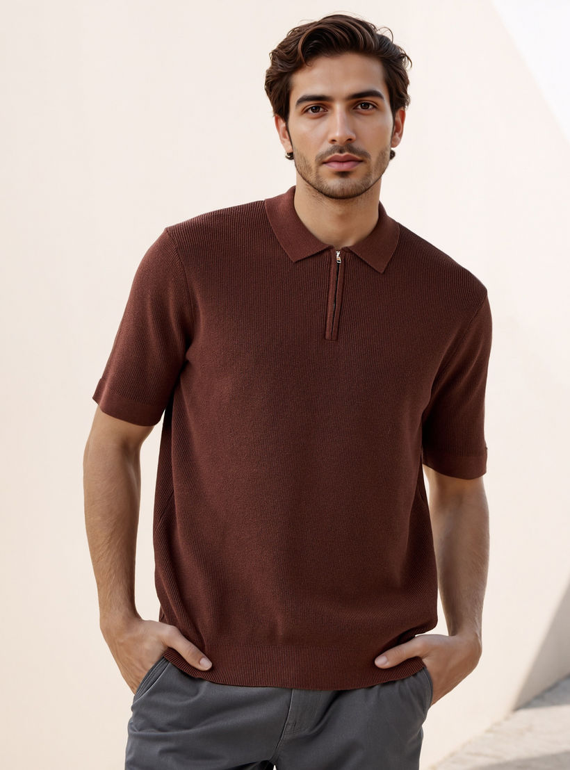 Textured Half Zip Polo T-shirt-men-clothing-sweatersandpullovers-image-1