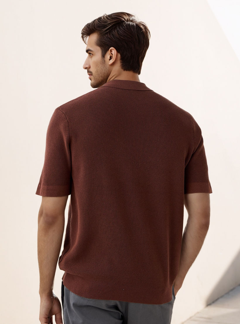 Textured Half Zip Polo T-shirt-men-clothing-sweatersandpullovers-image-3