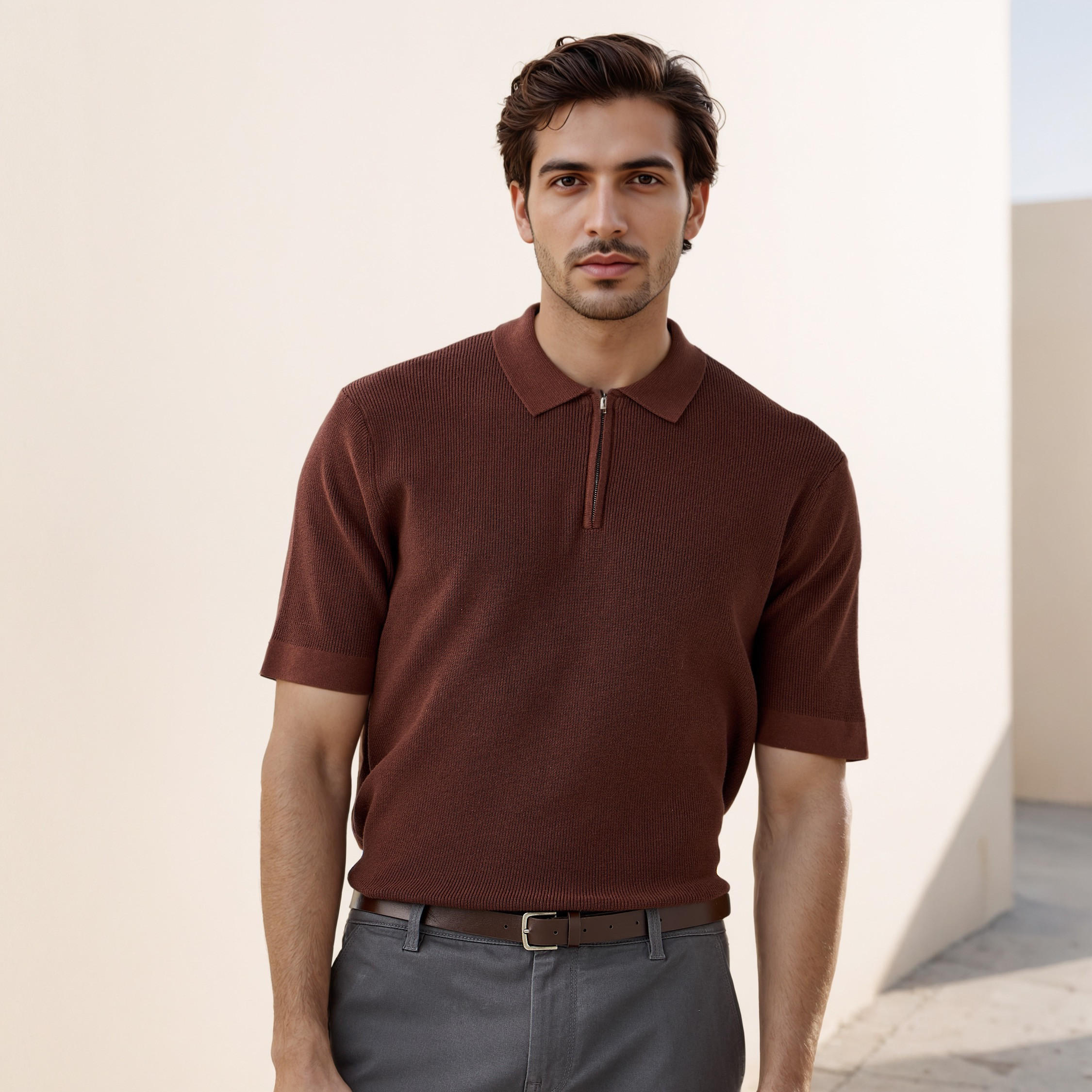 Textured Half Zip Polo T-shirt-men-clothing-sweatersandpullovers-image-4