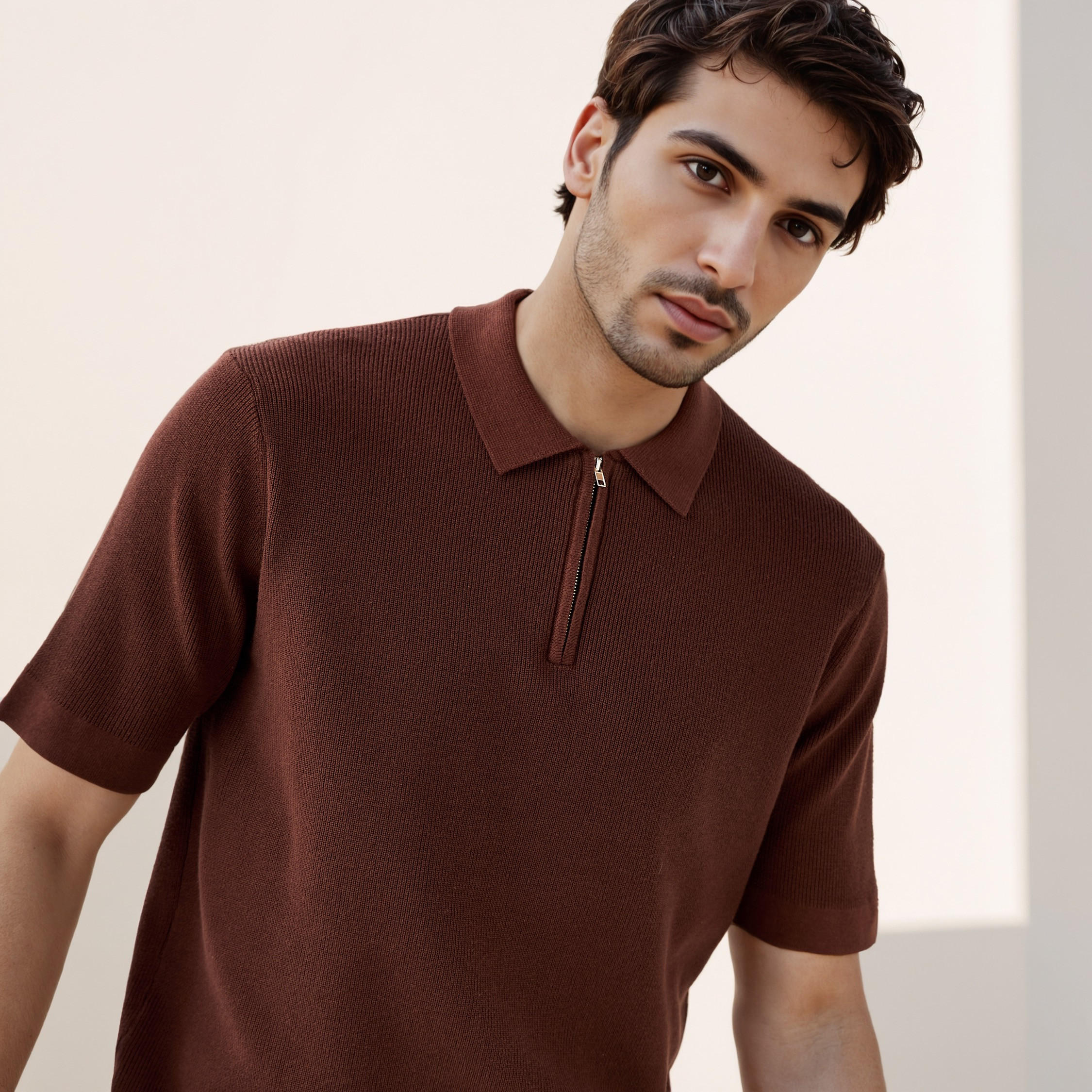 Textured Half Zip Polo T-shirt-men-clothing-sweatersandpullovers-image-5
