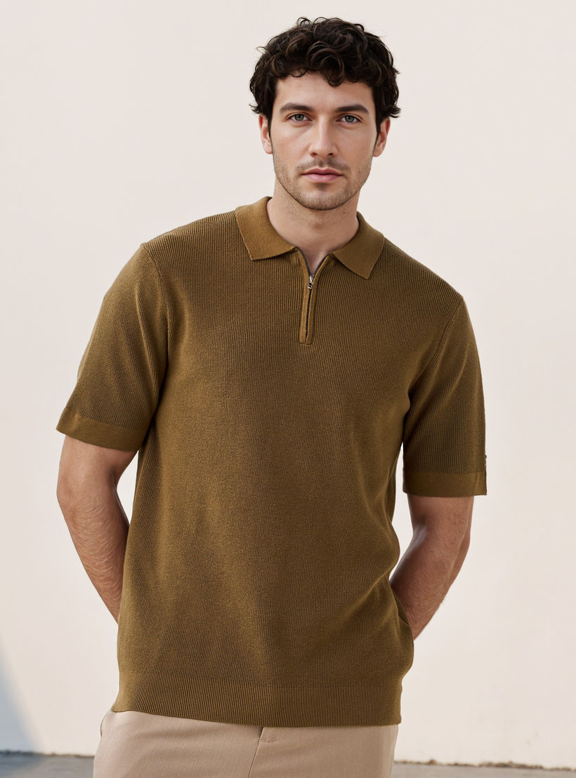 Textured Half Zip Polo T-shirt-men-clothing-sweatersandpullovers-image-1