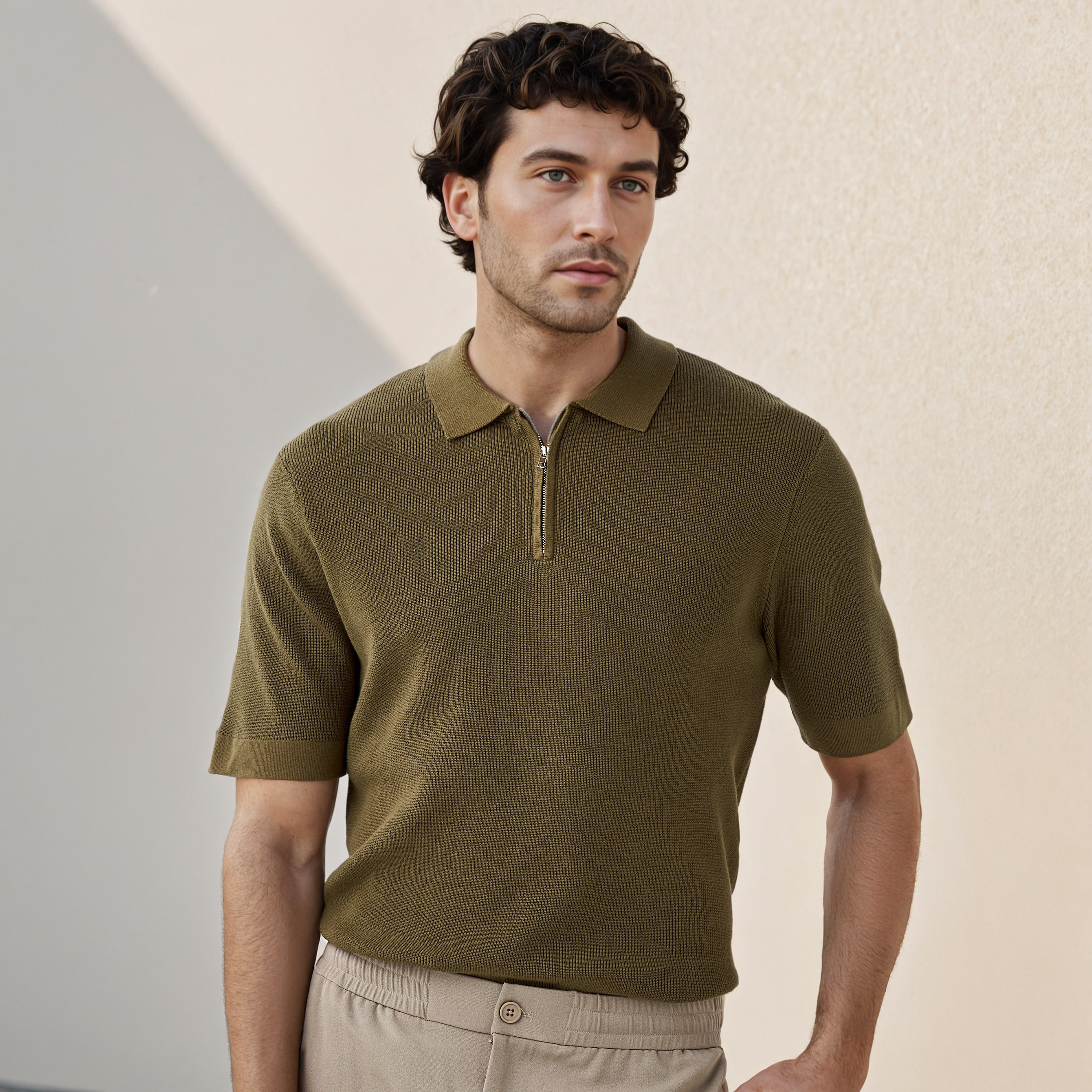 Textured Half Zip Polo T-shirt-men-clothing-sweatersandpullovers-image-6