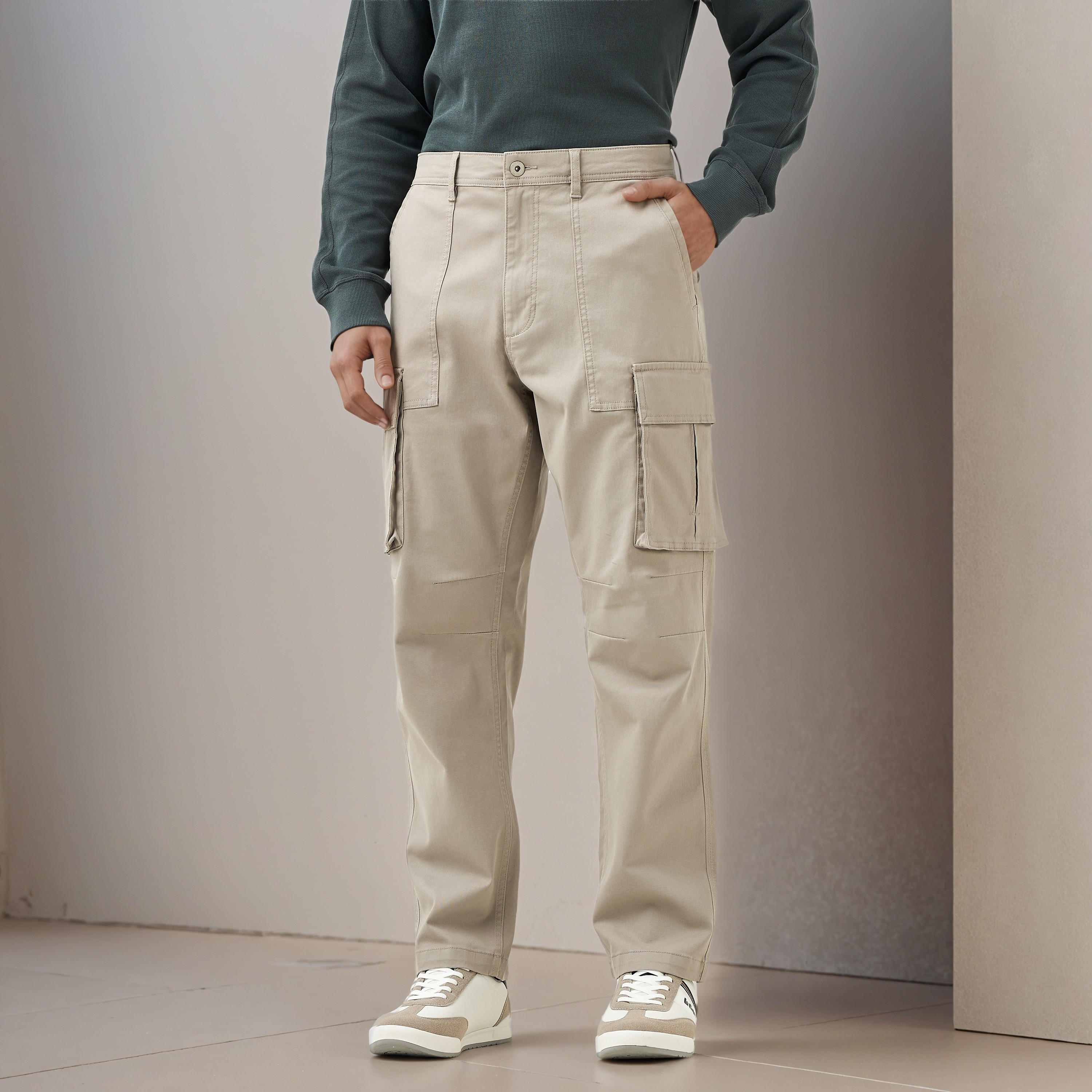 بنطلون كارجو تويل بقصة عادية-men-clothing-bottoms-trousersandchinos-trousers-image-1