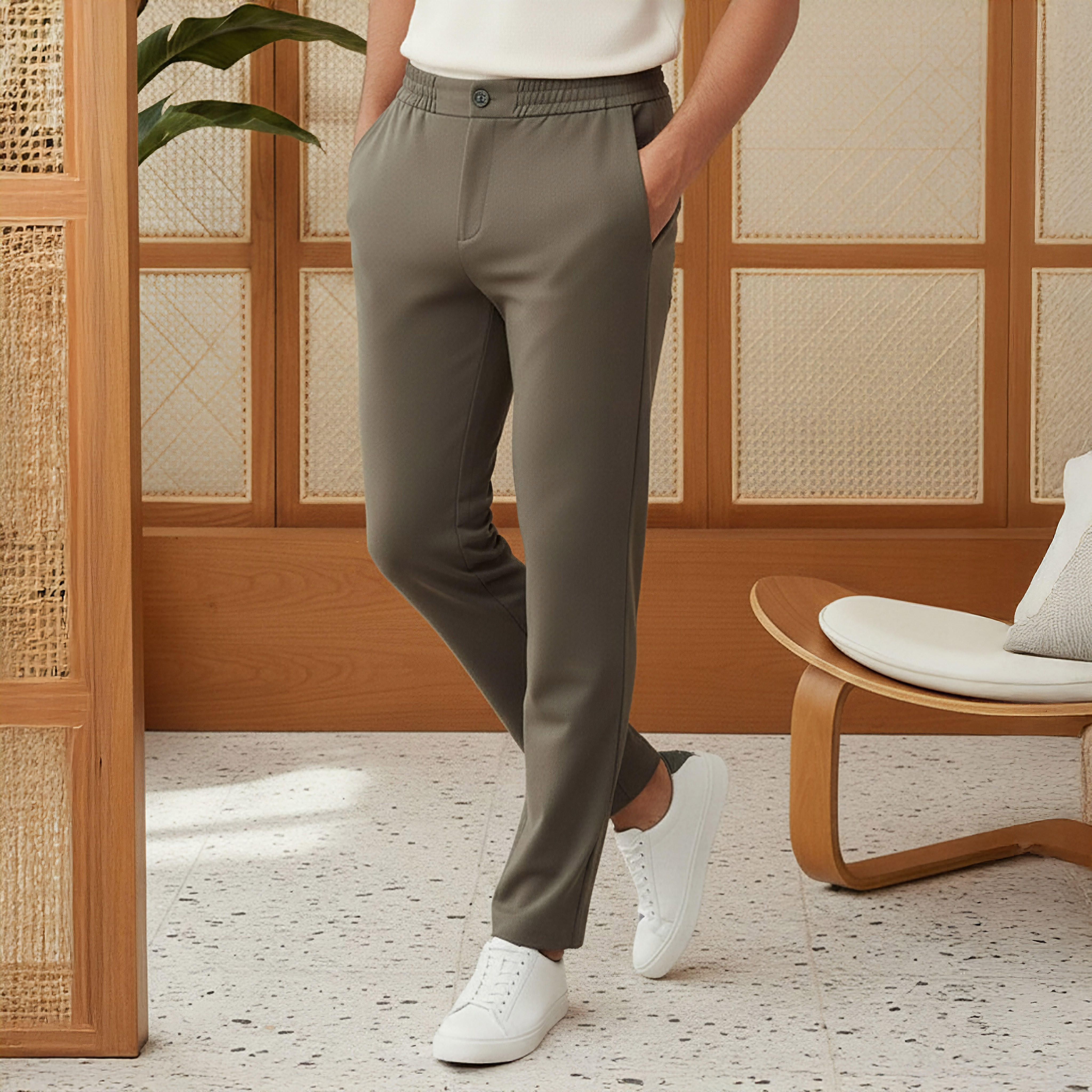 بنطلون رجالي بقصّة عادية وخصر مطاطي-men-clothing-bottoms-trousersandchinos-trousers-image-1