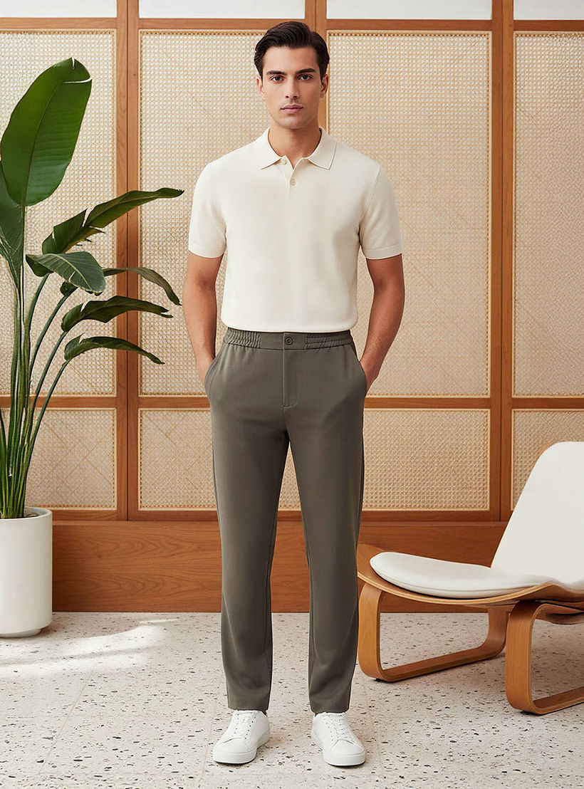 بنطلون رجالي بقصّة عادية وخصر مطاطي-men-clothing-bottoms-trousersandchinos-trousers-image-2