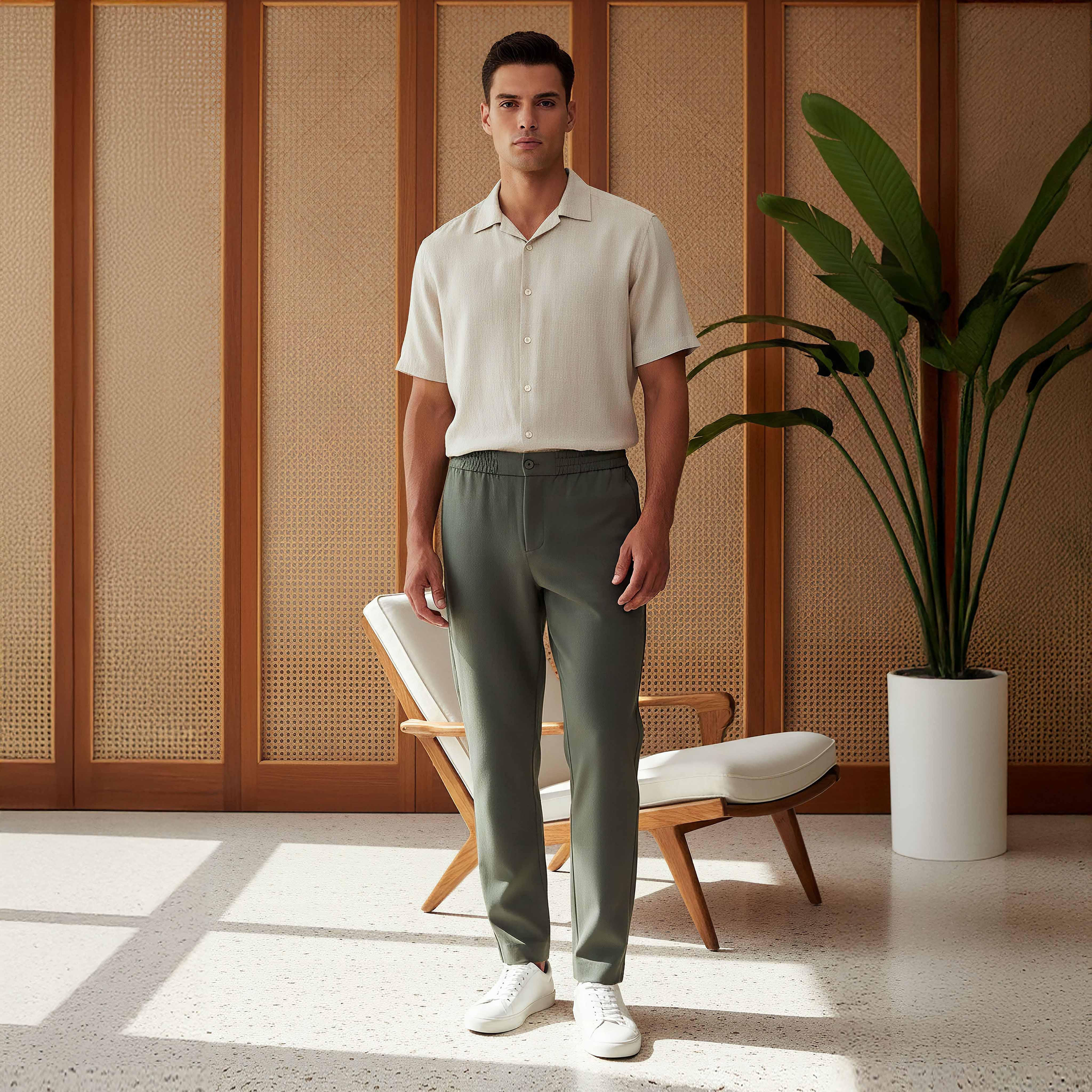 Men's Regular Fit Flexi Waist Trousers-men-clothing-bottoms-trousersandchinos-trousers-image-2
