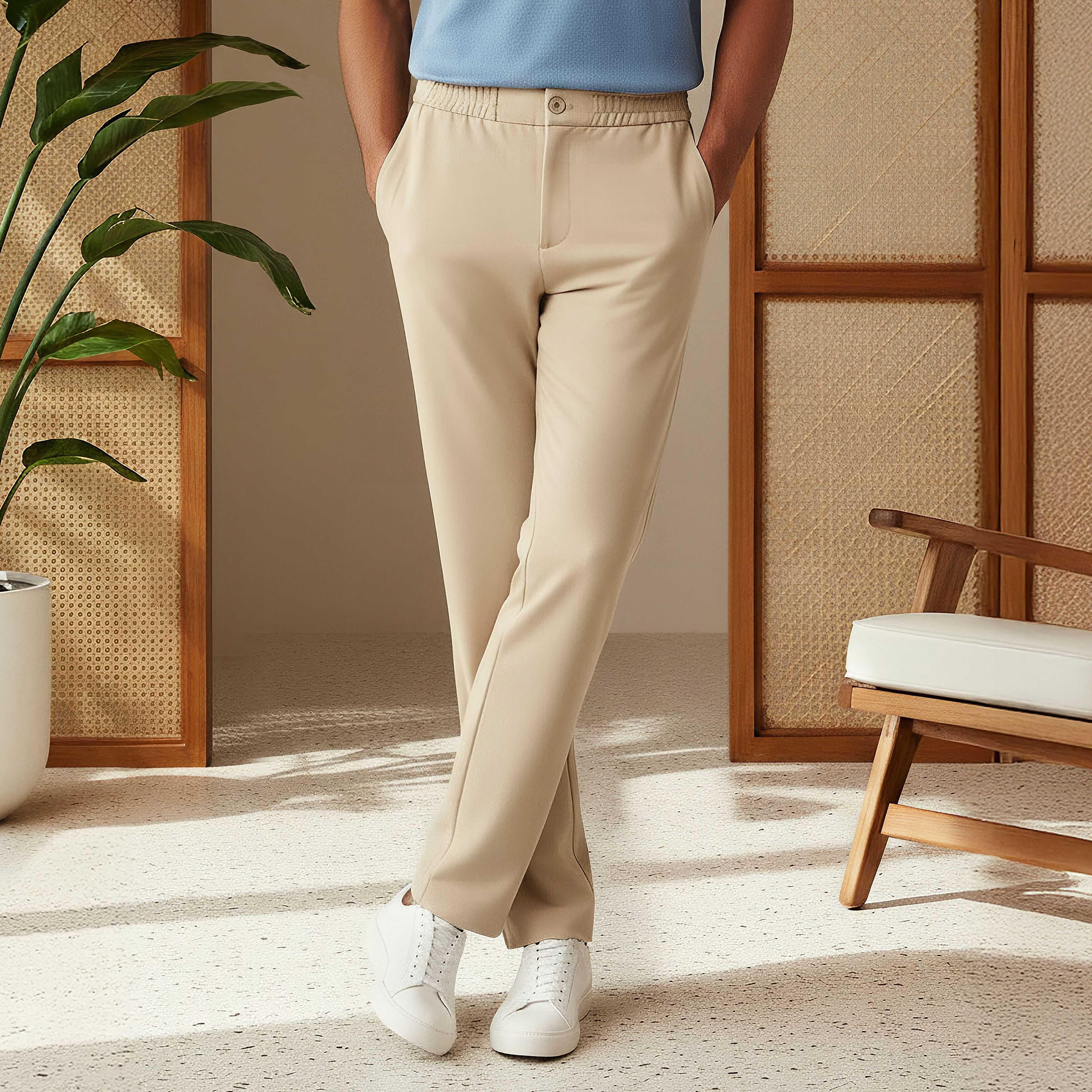 Men's Regular Fit Flexi Waist Trousers-men-clothing-bottoms-trousersandchinos-trousers-image-1