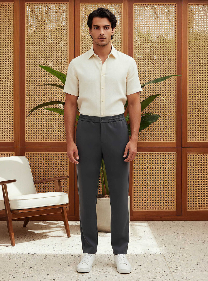Men's Regular Fit Flexi Waist Trousers-men-clothing-bottoms-trousersandchinos-trousers-image-2