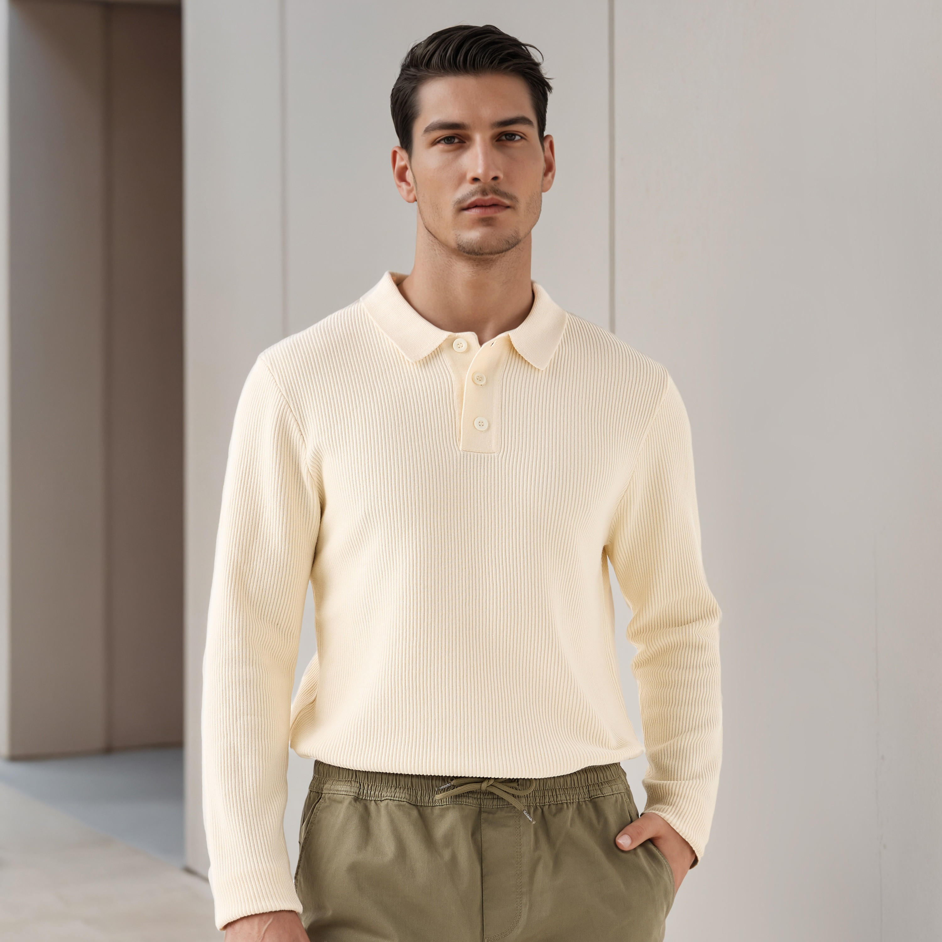 Textured Polo Collar Sweatshirt with Long Sleeves-men-winterwear-hoodiesandsweatshirts-image-1